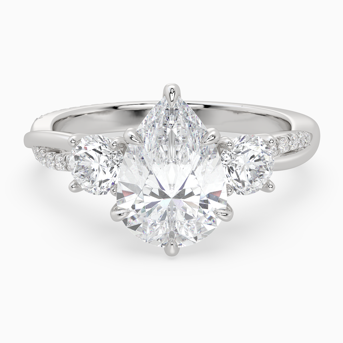 Pear Twisted Vine Three Stone in 14K White Gold main white