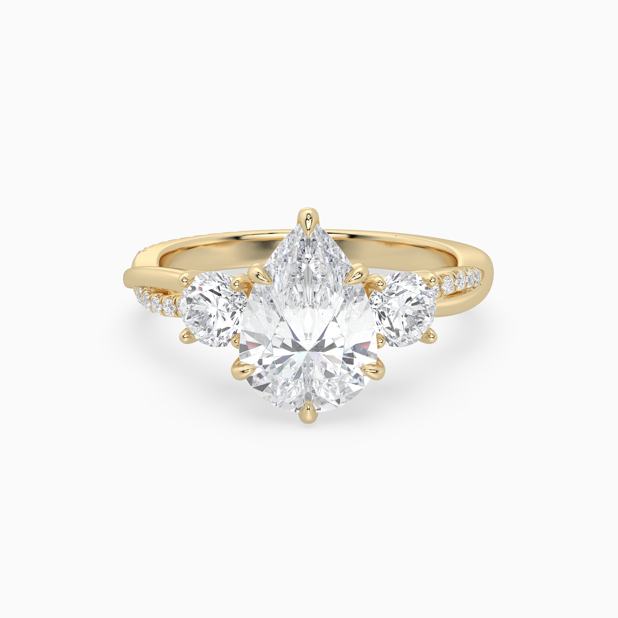 Pear Twisted Vine Three Stone in 18K Yellow Gold main white
