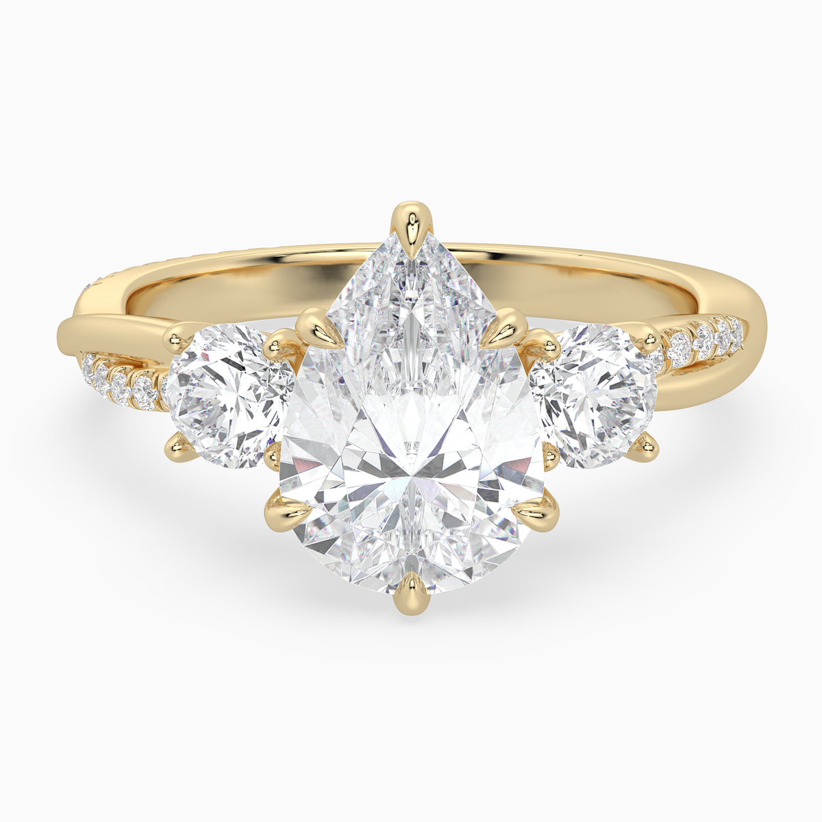 Pear Twisted Vine Three Stone in 18K Yellow Gold main white
