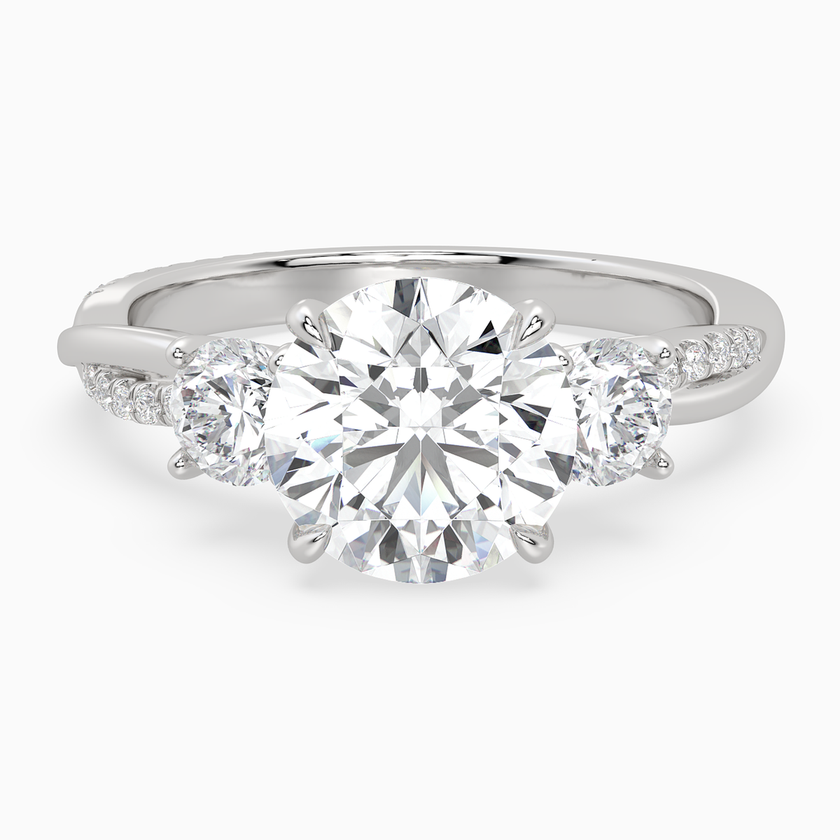 Round Twisted Vine Three Stone in 14K White Gold main white