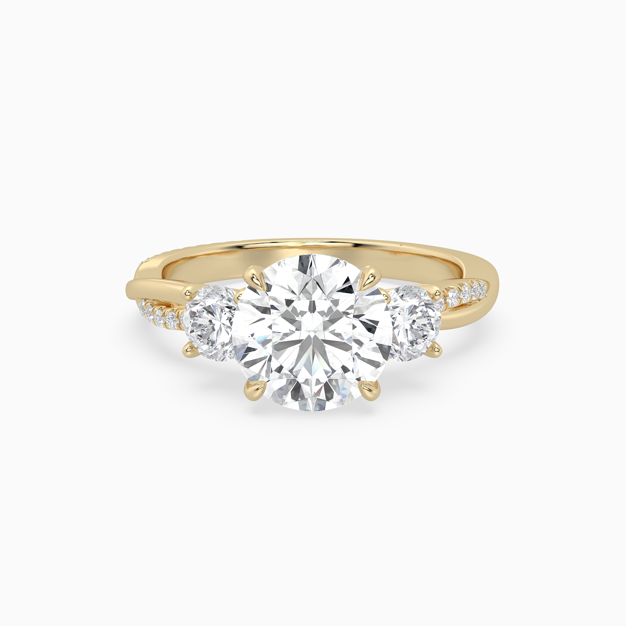 Round Twisted Vine Three Stone in 14K Yellow Gold main white