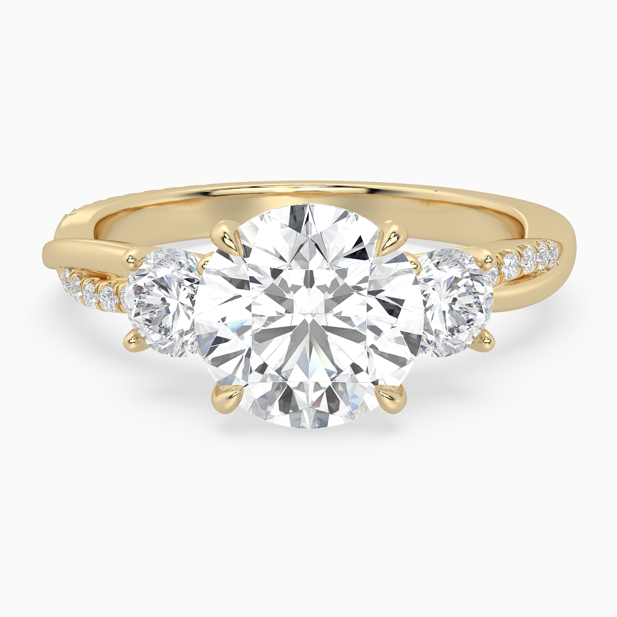 Round Twisted Vine Three Stone in 18K Yellow Gold main white