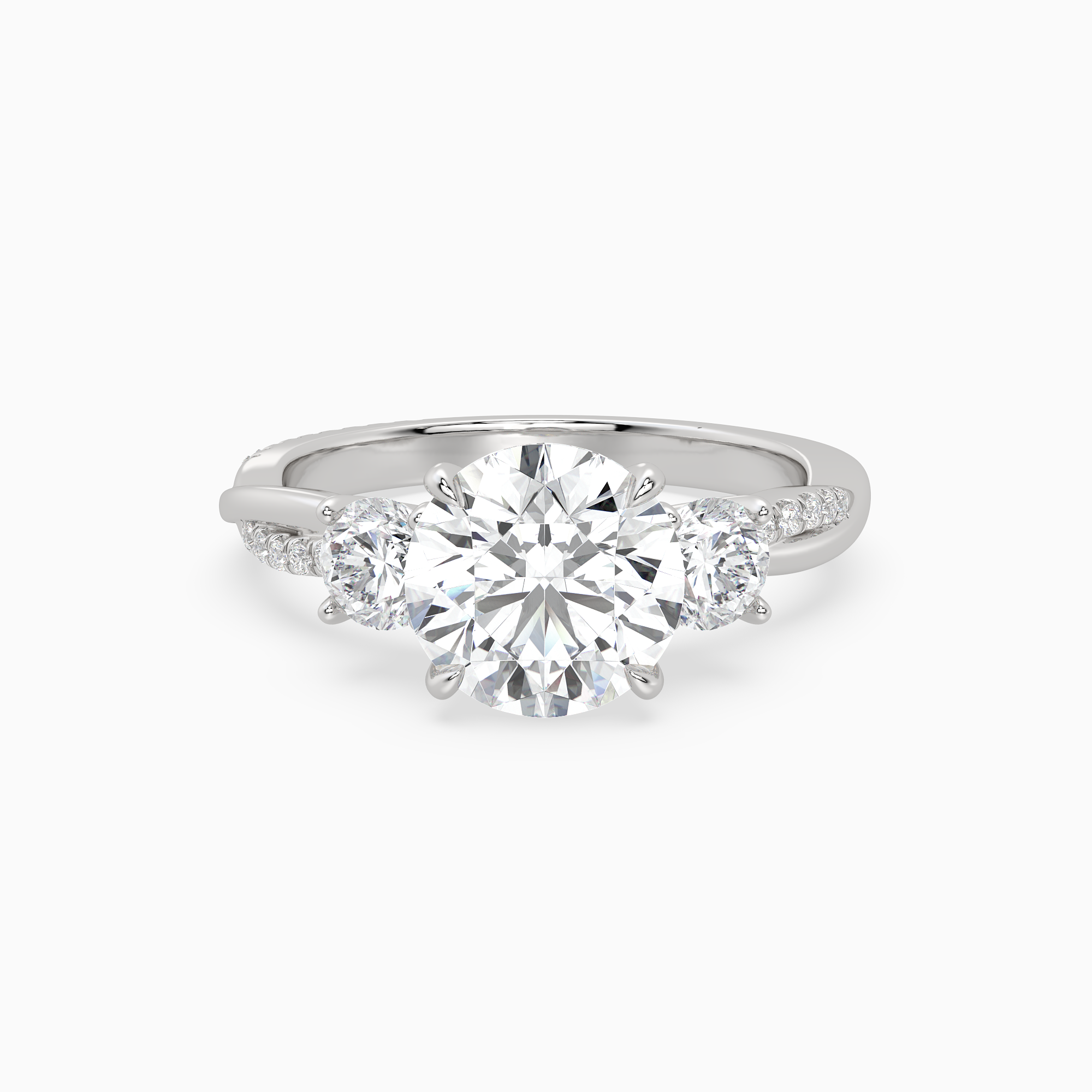 Round Twisted Vine Three Stone in Platinum main white