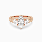 Marquise Engraved Vintage Three Stone in 14K Rose Gold main white