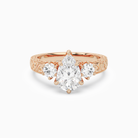 Pear Engraved Vintage Three Stone in 14K Rose Gold main white