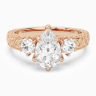 Pear Engraved Vintage Three Stone in 14K Rose Gold main white