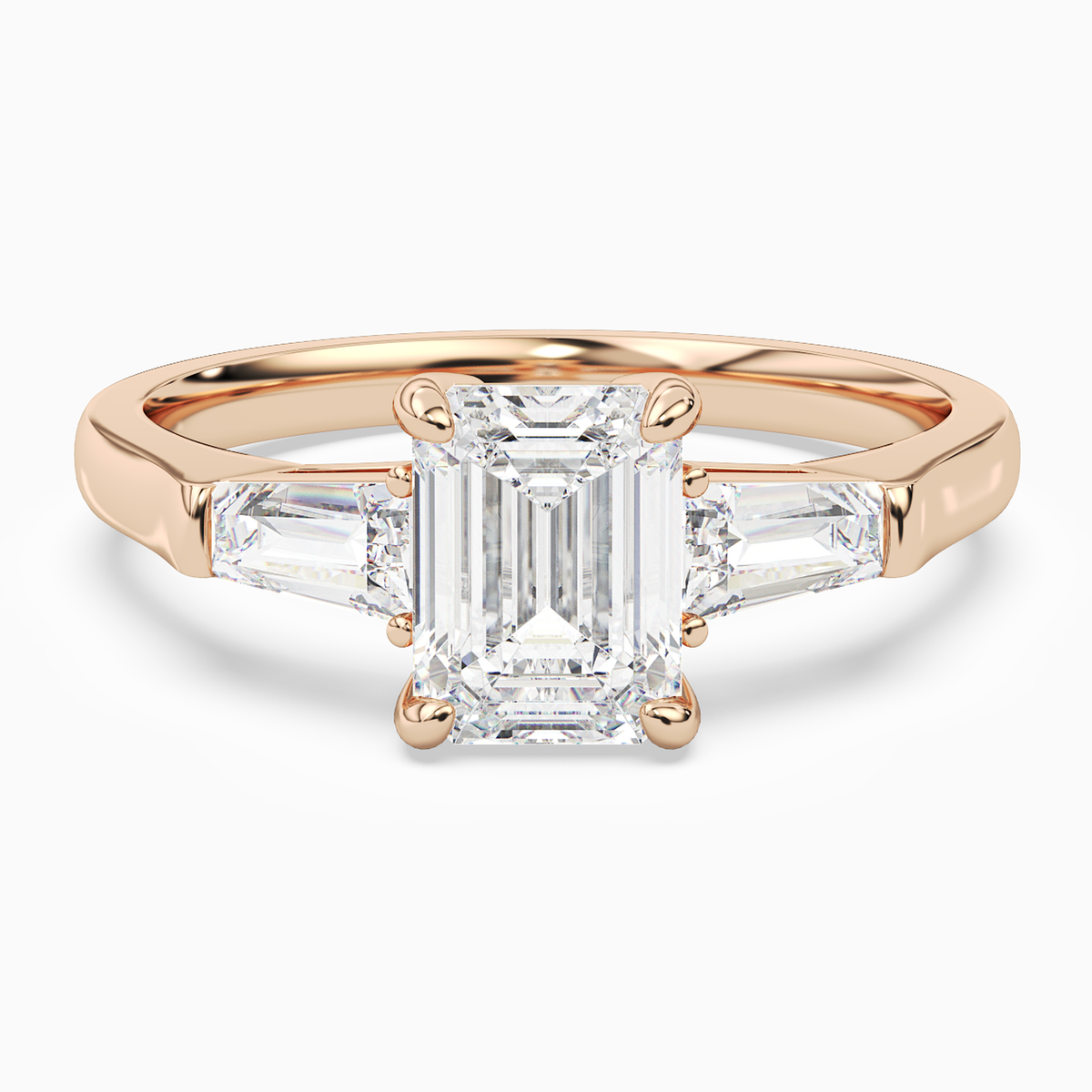 Emerald Baguette Three Stone Large Sides in 14K Rose Gold main white