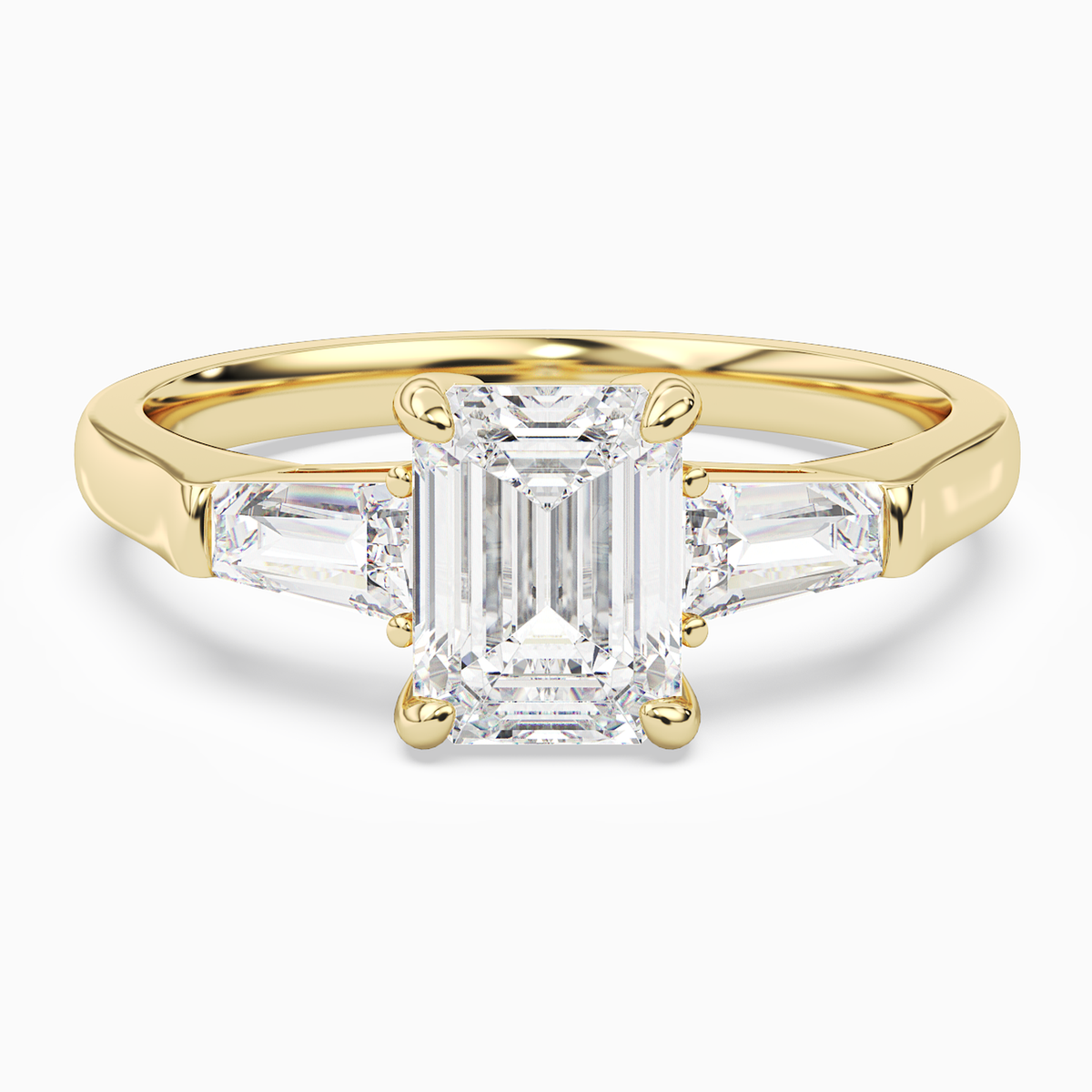 Emerald Baguette Three Stone Large Sides in 14K Yellow Gold main white