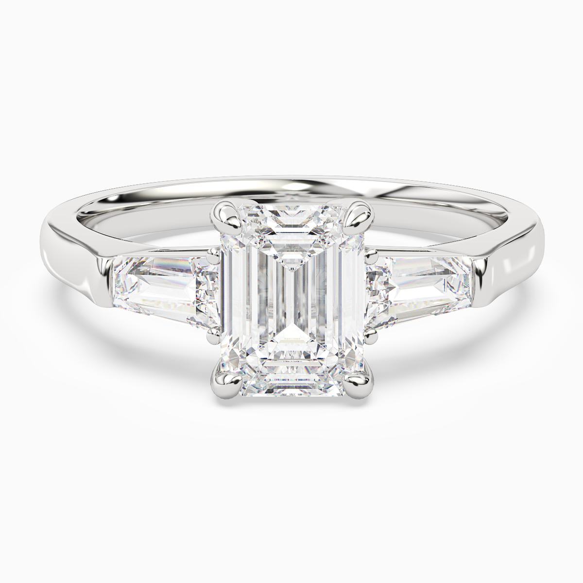 Emerald Baguette Three Stone Large Sides in Platinum main white