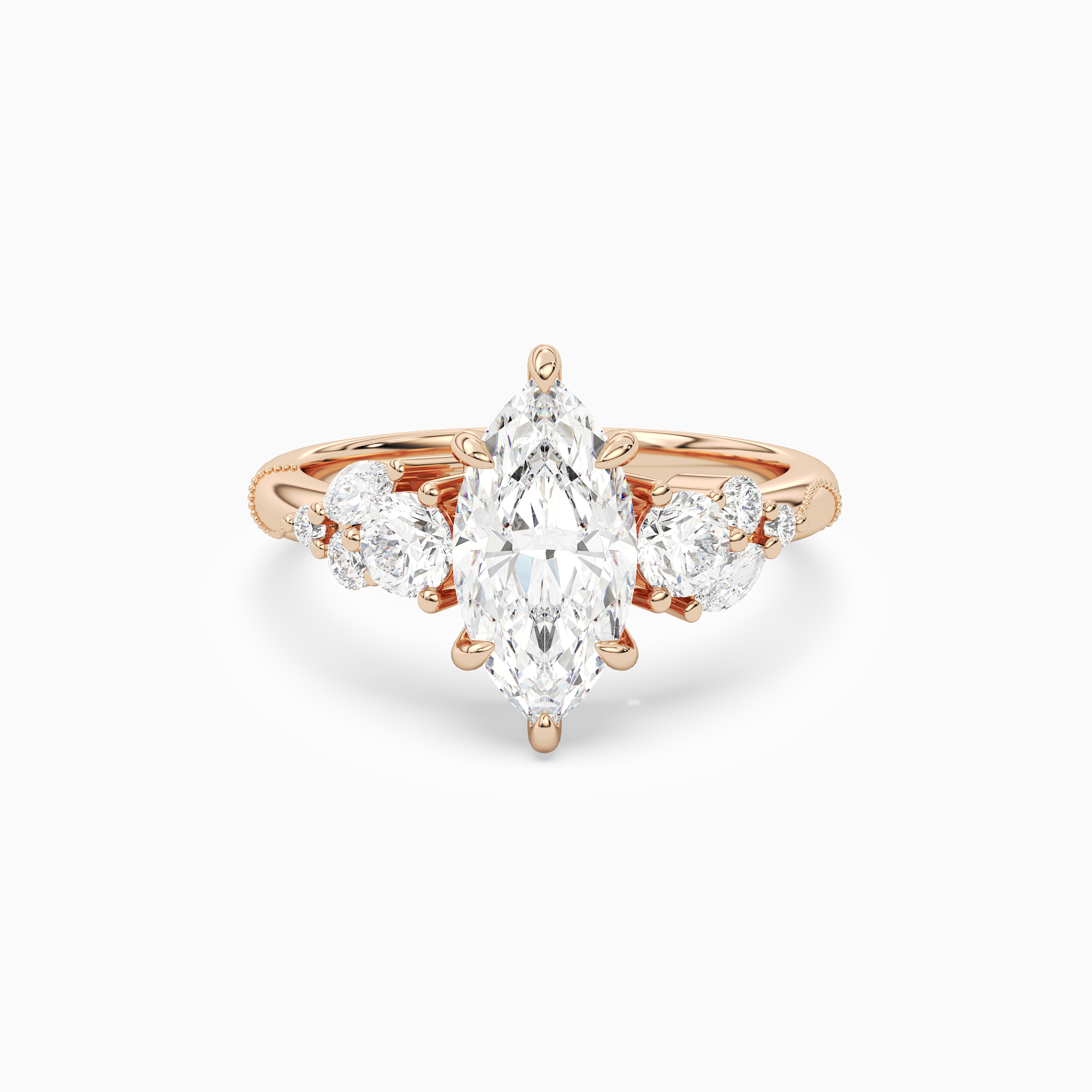 Marquise Composite Three Stone Ring in 14K Rose Gold main white