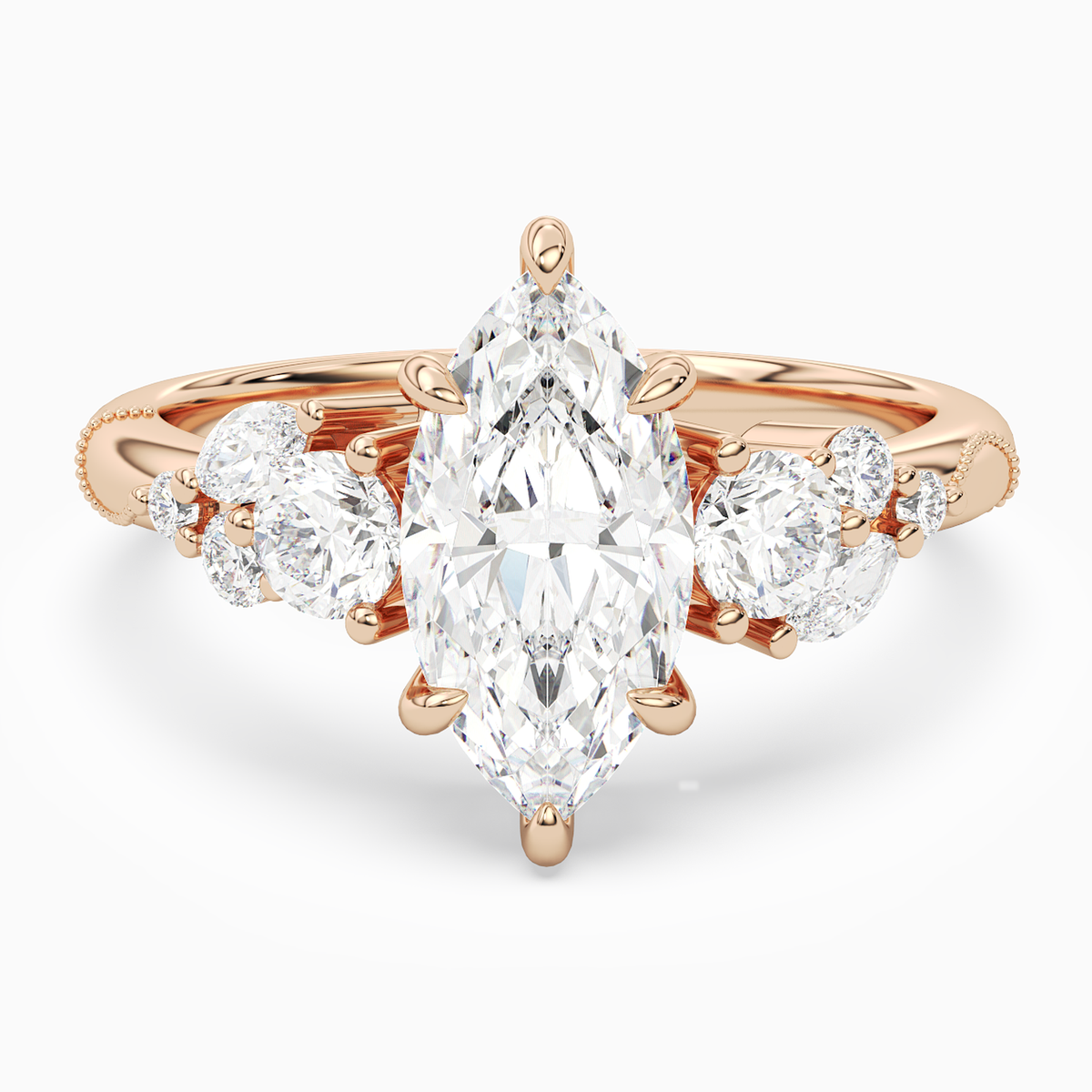Marquise Composite Three Stone Ring in 14K Rose Gold main white