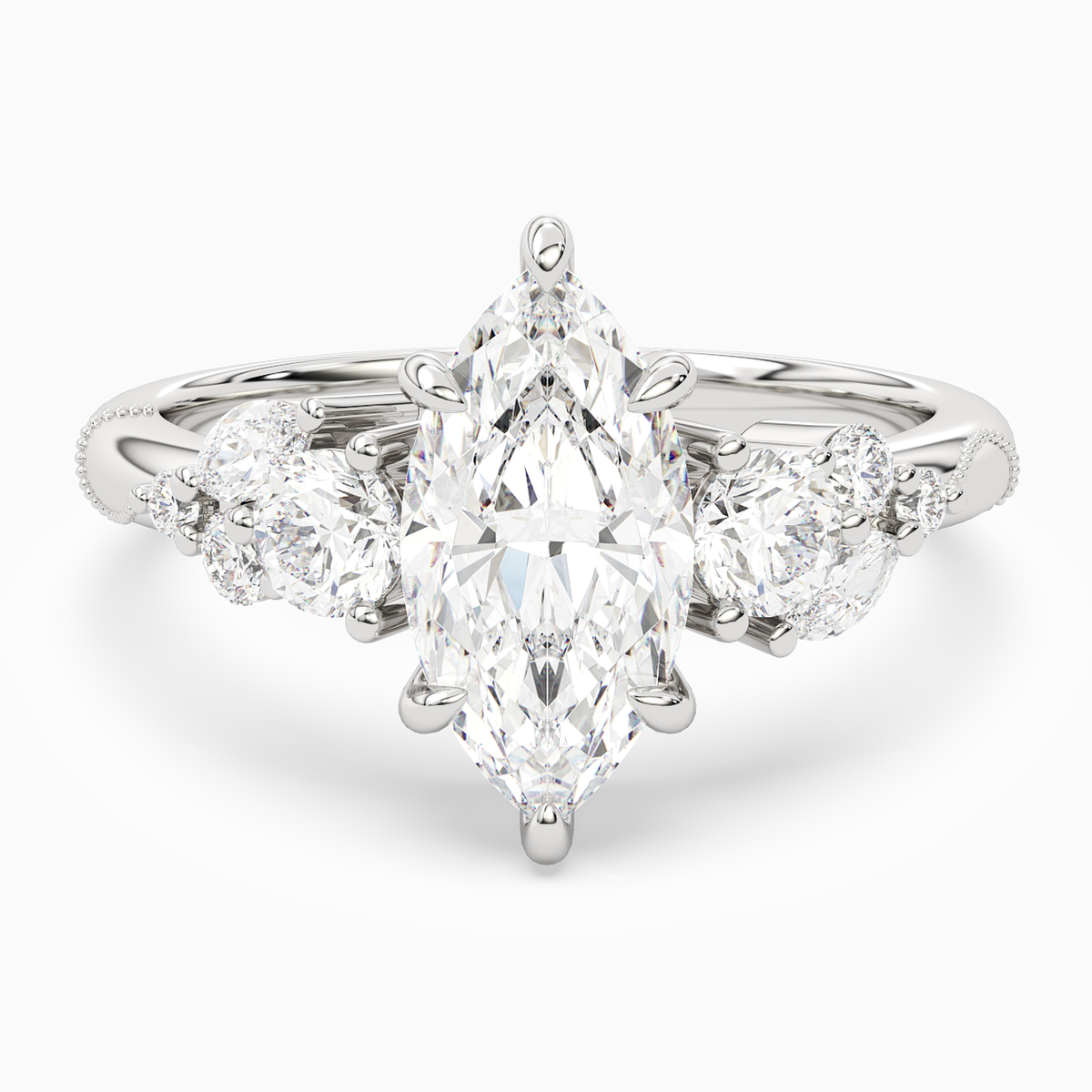 Marquise Composite Three Stone Ring in 14K White Gold main white