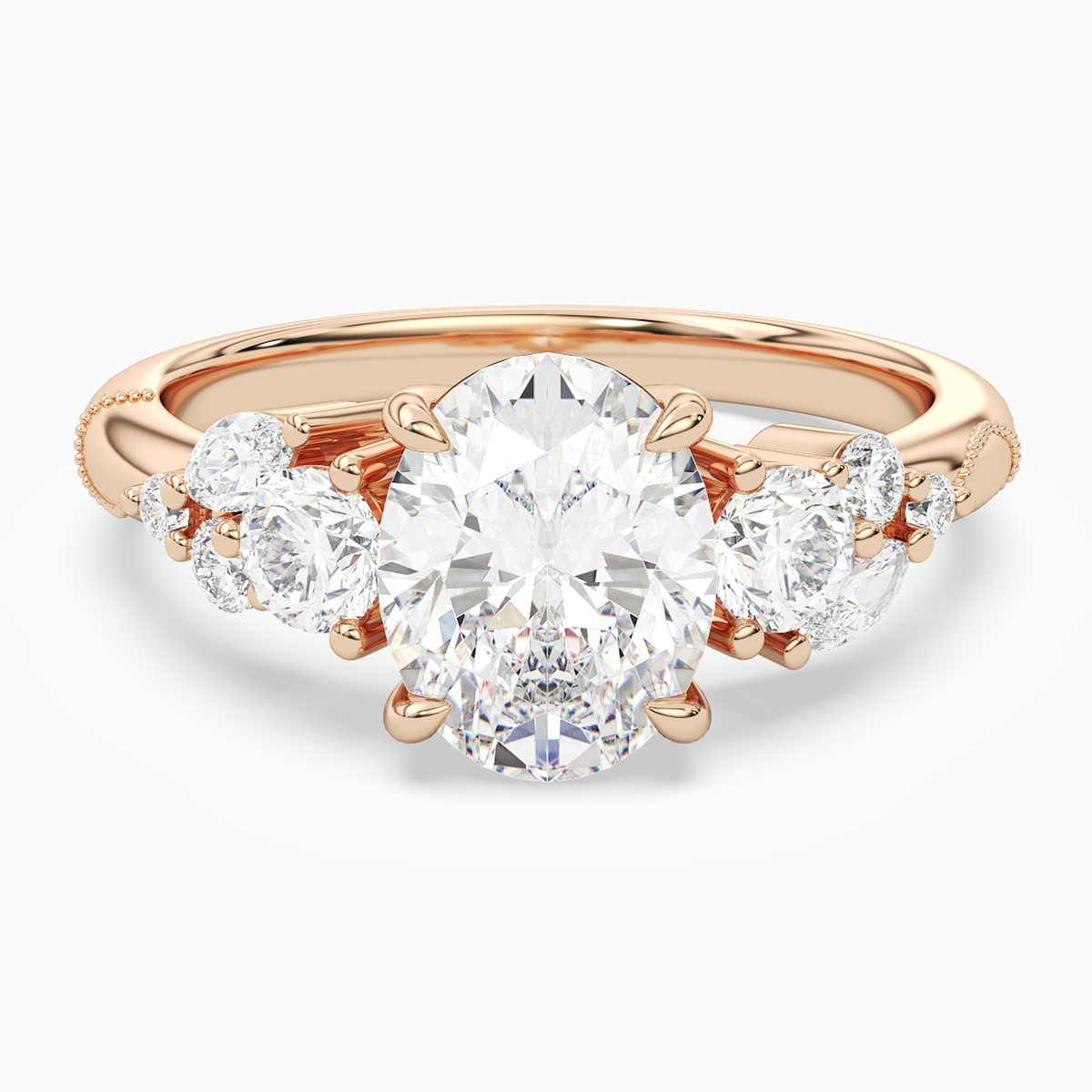 Oval Composite Three Stone Ring in 14K Rose Gold main white