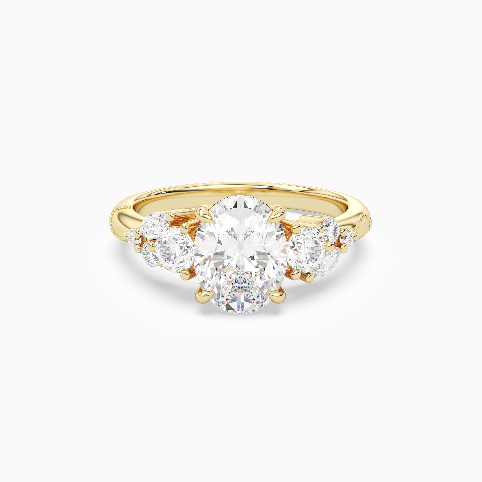 Oval Composite Three Stone Ring in 14K Yellow Gold main white
