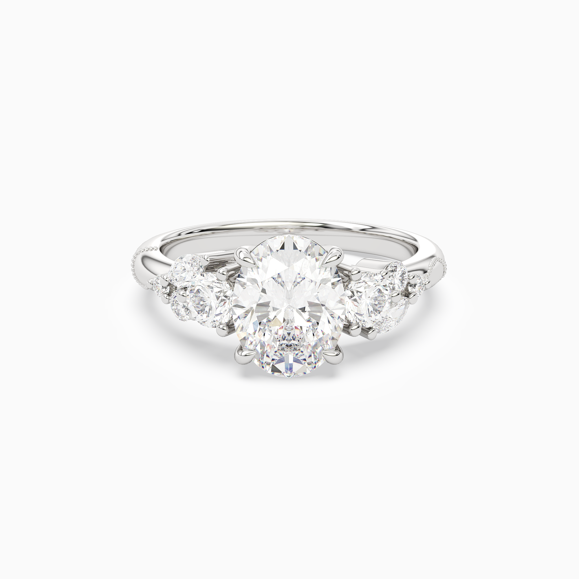 Oval Composite Three Stone Ring in Platinum main white