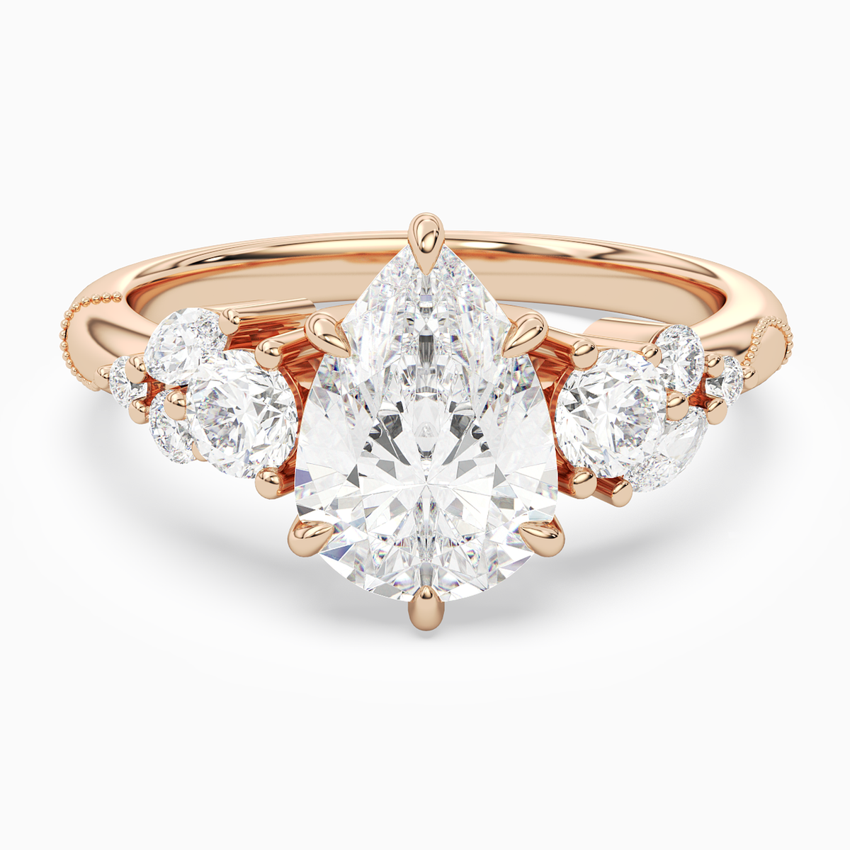 Pear Composite Three Stone Ring in 14K Rose Gold main white