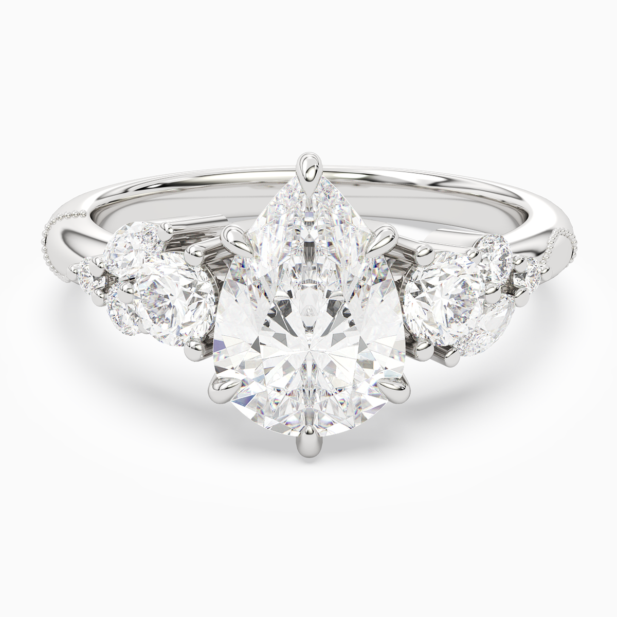Pear Composite Three Stone Ring in 14K White Gold main white