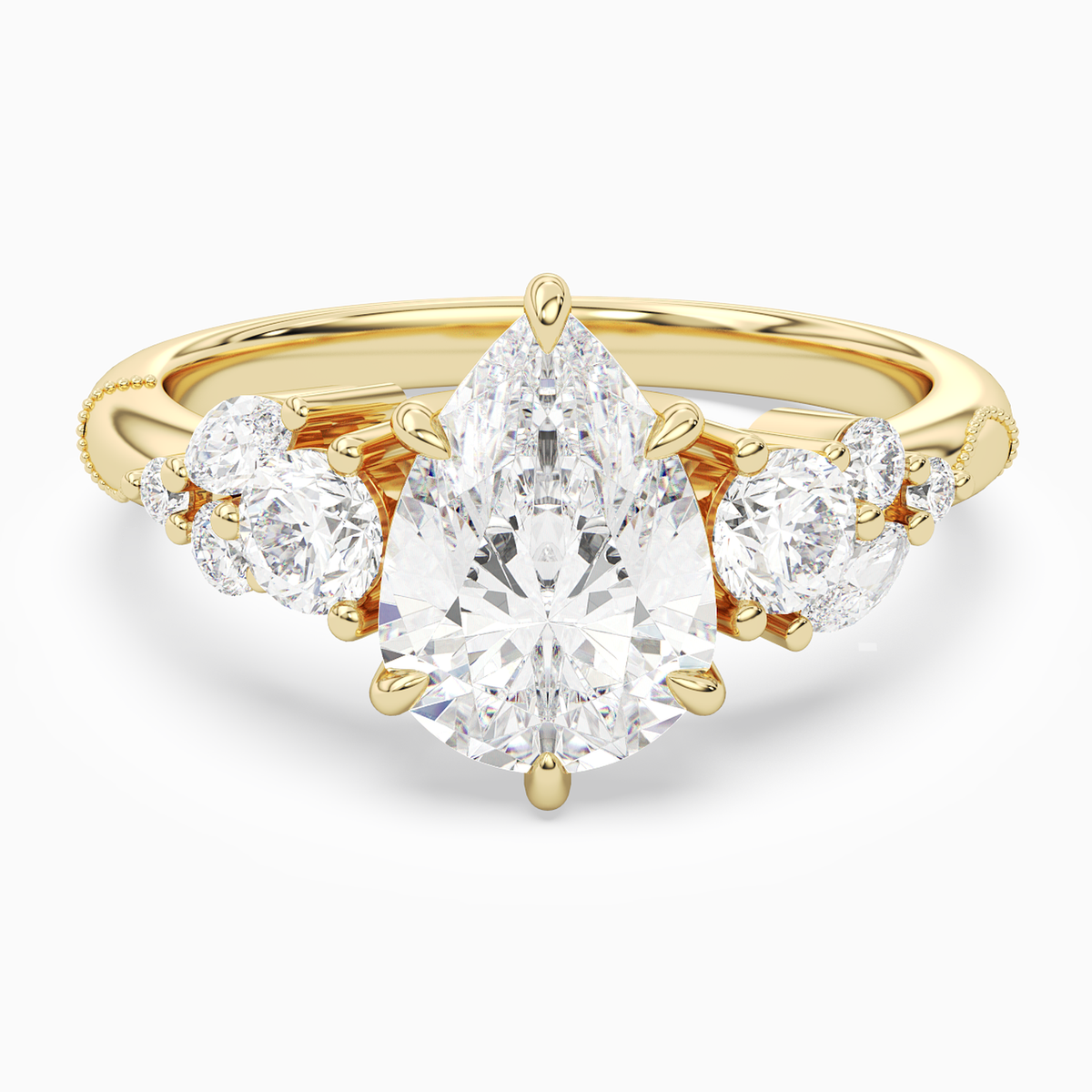 Pear Composite Three Stone Ring in 18K Yellow Gold main white