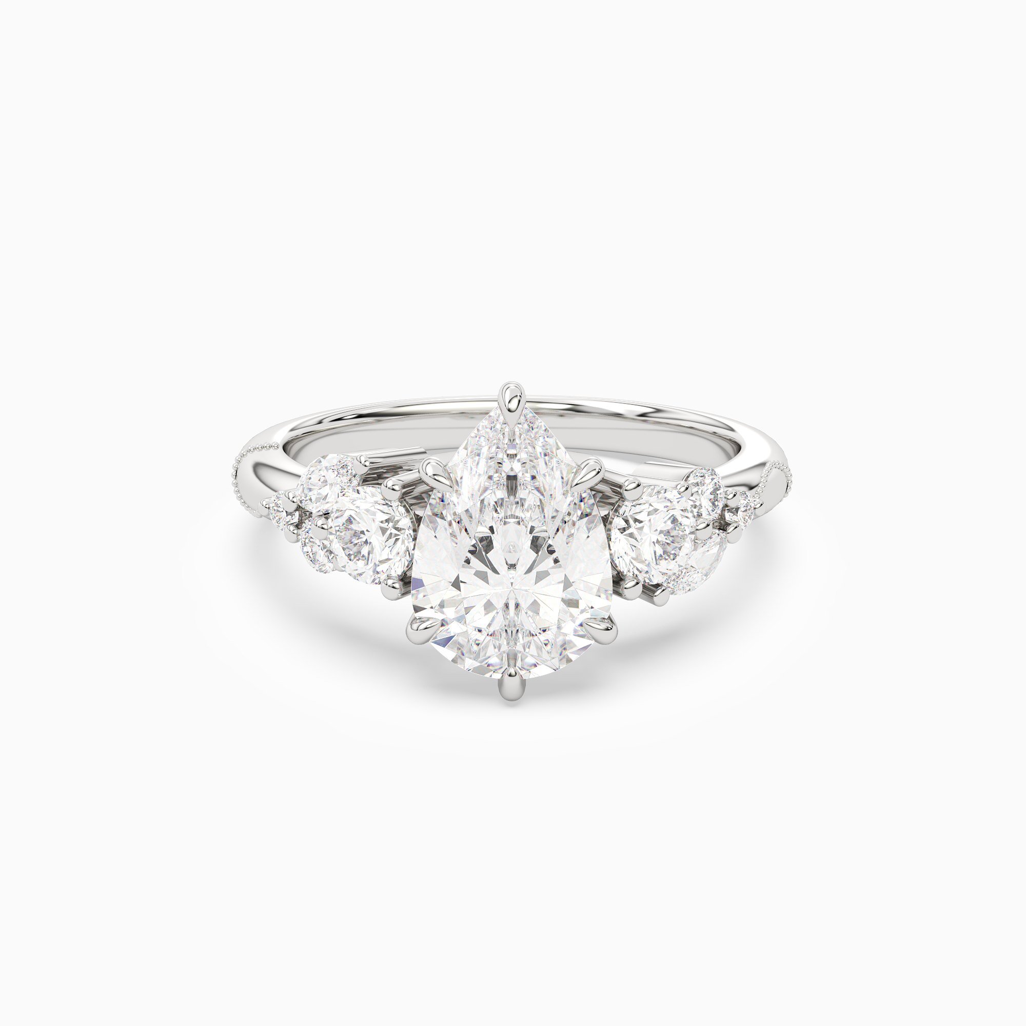 Pear Composite Three Stone Ring in Platinum main white