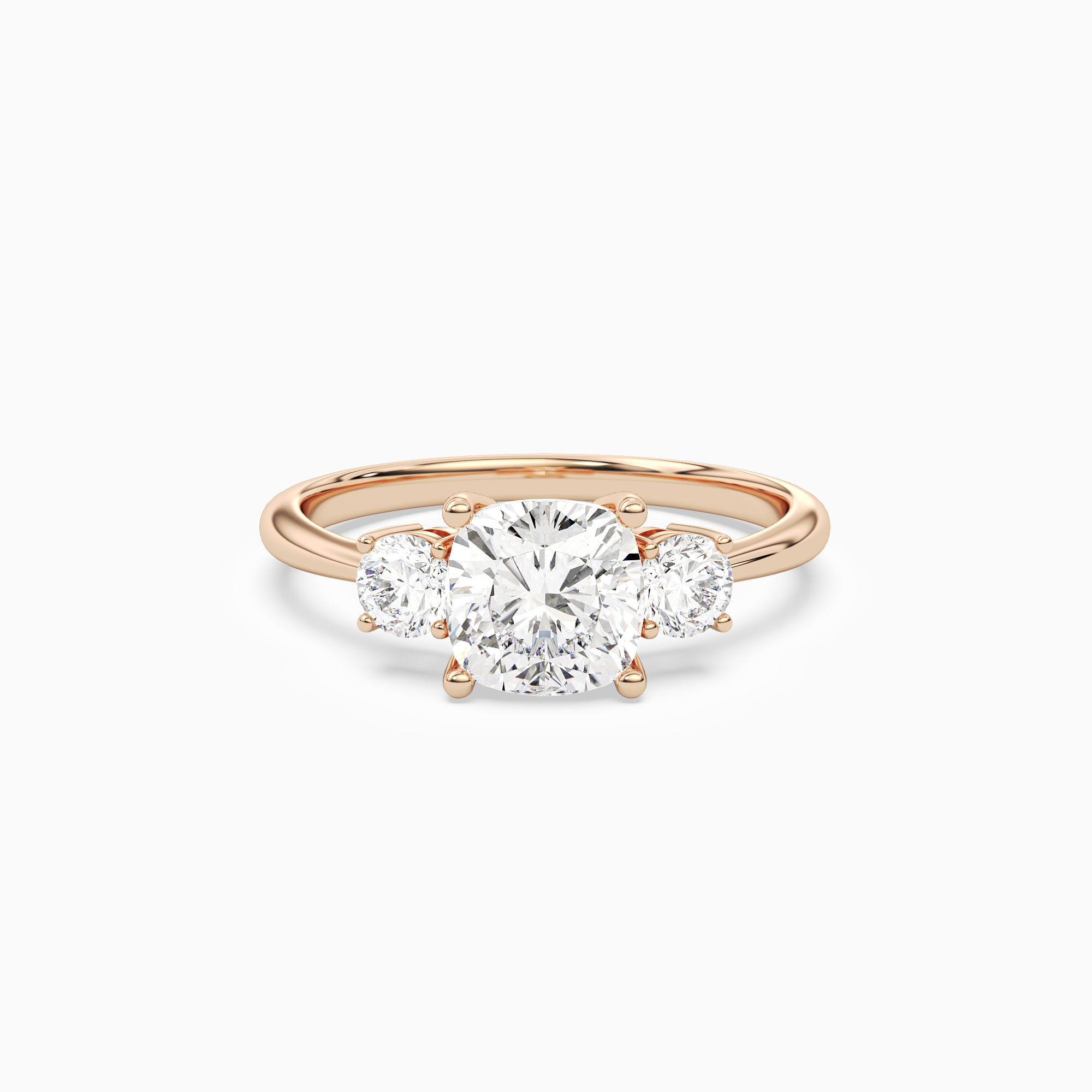 Cushion Classic Round Three Stone Large Sides in 14K Rose Gold main white