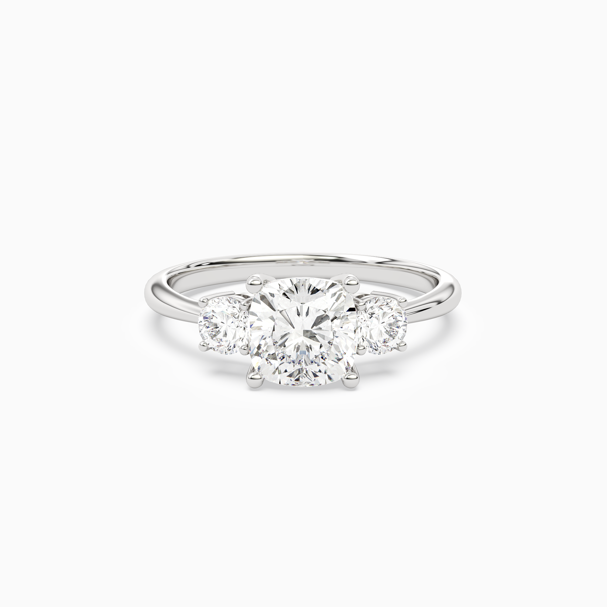 Cushion Classic Round Three Stone Large Sides in 14K White Gold main white