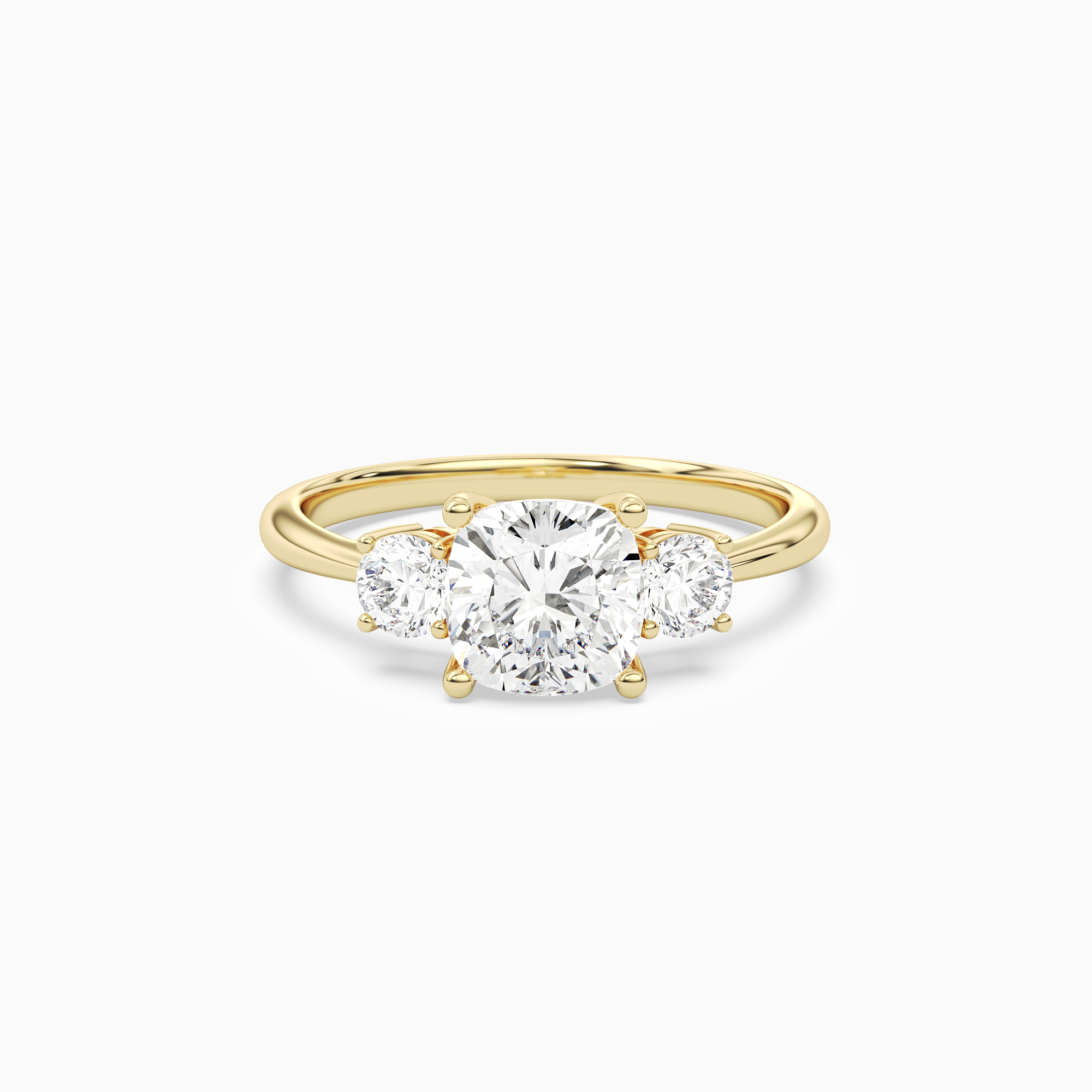 Cushion Classic Round Three Stone Large Sides in 14K Yellow Gold main white