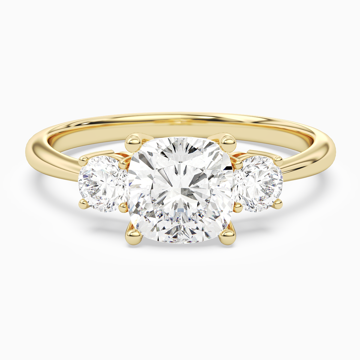 Cushion Classic Round Three Stone Large Sides in 14K Yellow Gold main white