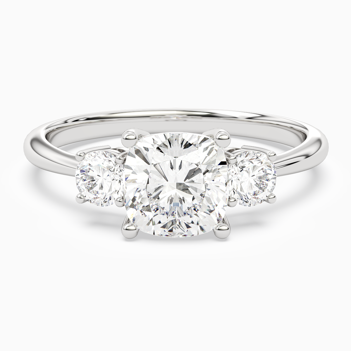 Cushion Classic Round Three Stone Large Sides in Platinum main white