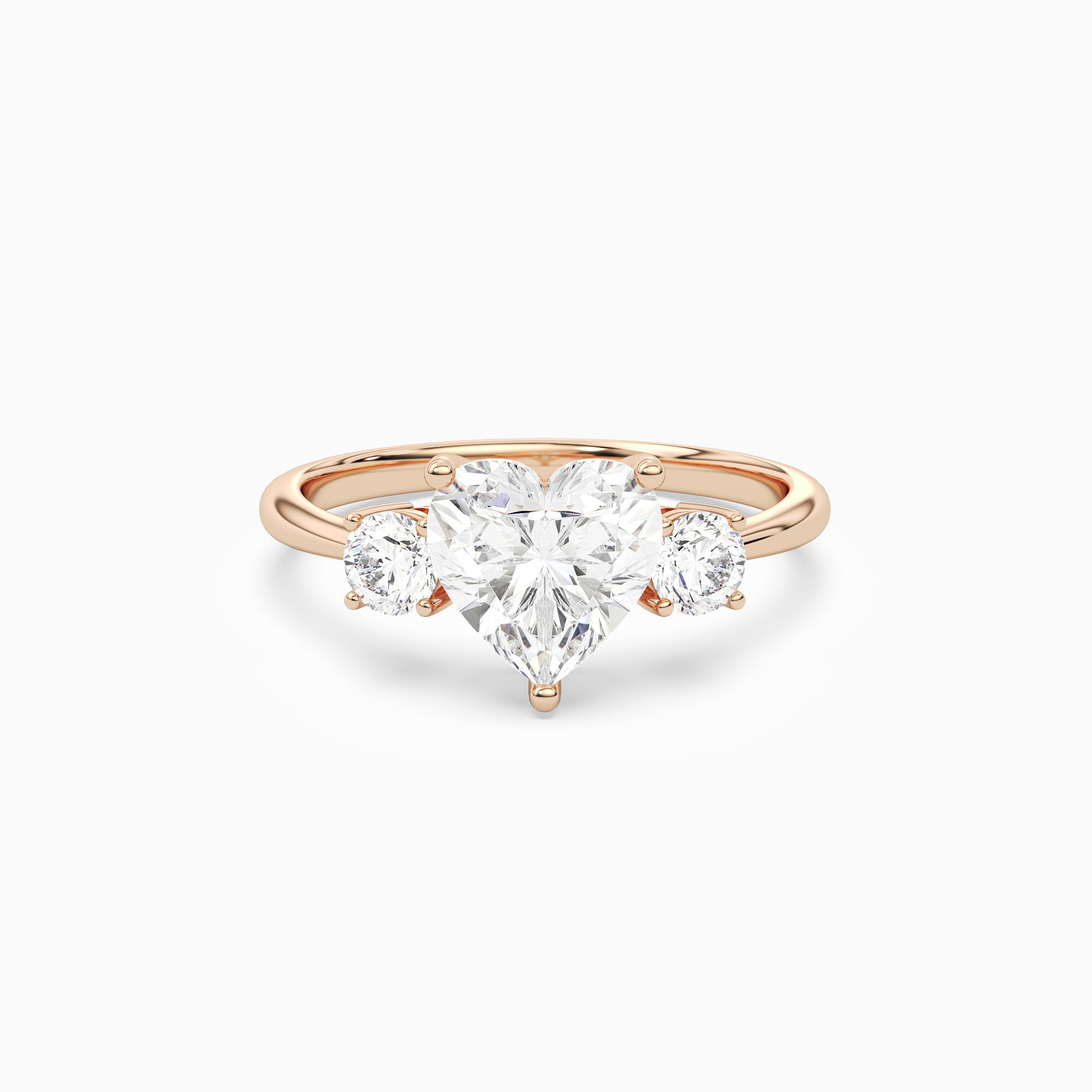 Heart Classic Round Three Stone Large Sides in 14K Rose Gold main white