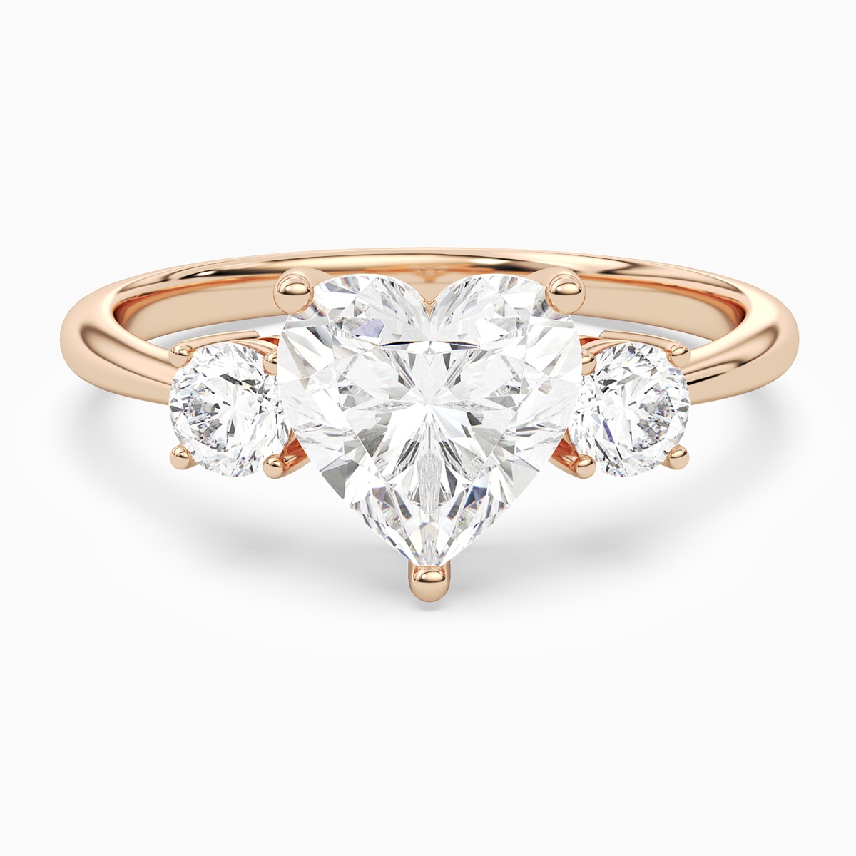 Heart Classic Round Three Stone Large Sides in 14K Rose Gold main white