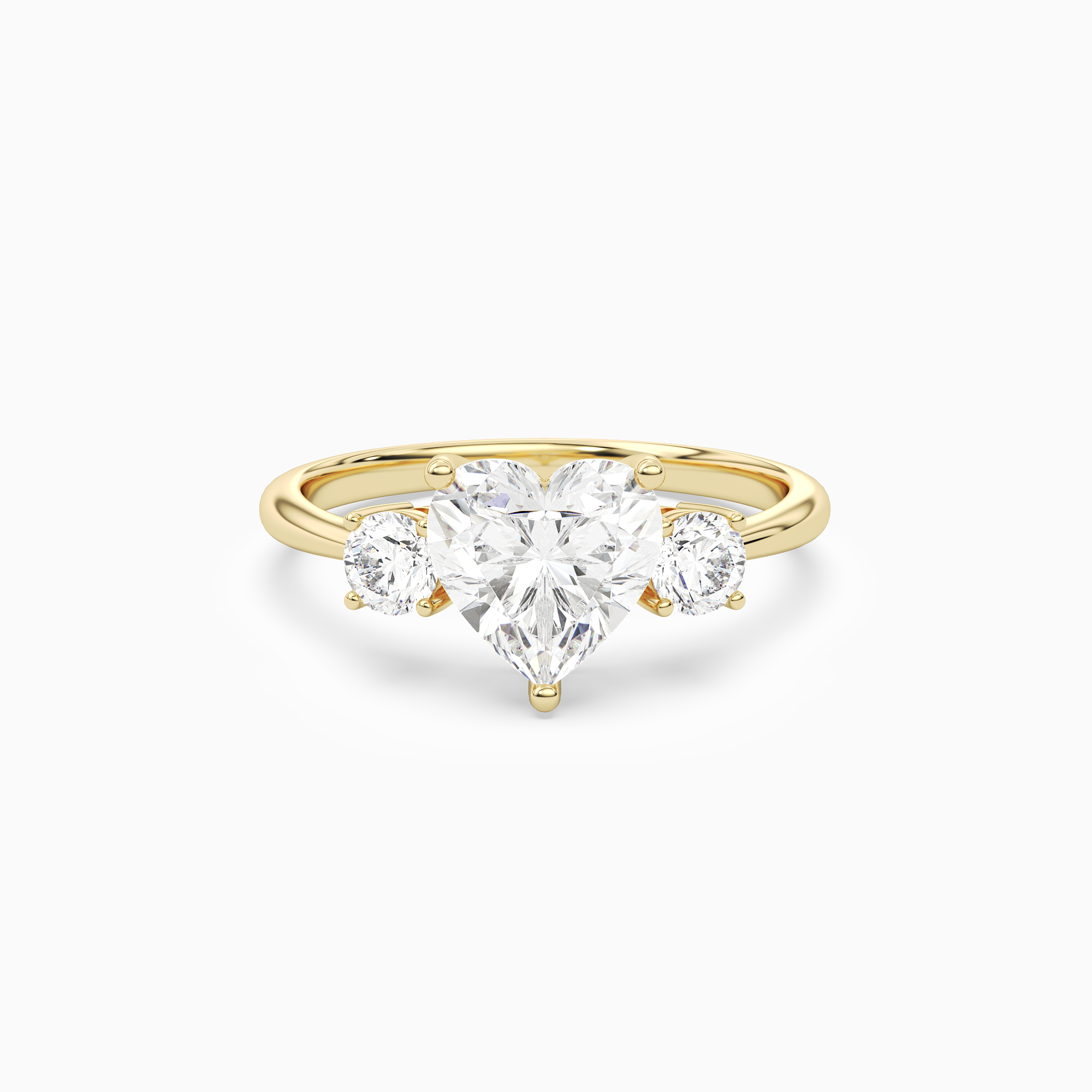 Heart Classic Round Three Stone Large Sides in 18K Yellow Gold main white