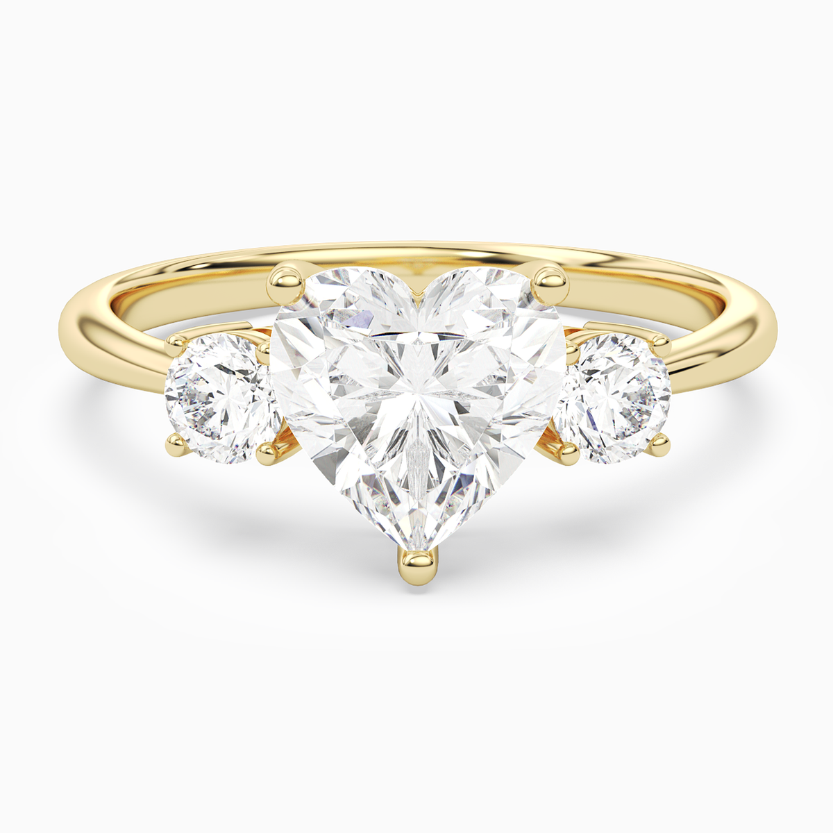 Heart Classic Round Three Stone Large Sides in 18K Yellow Gold main white