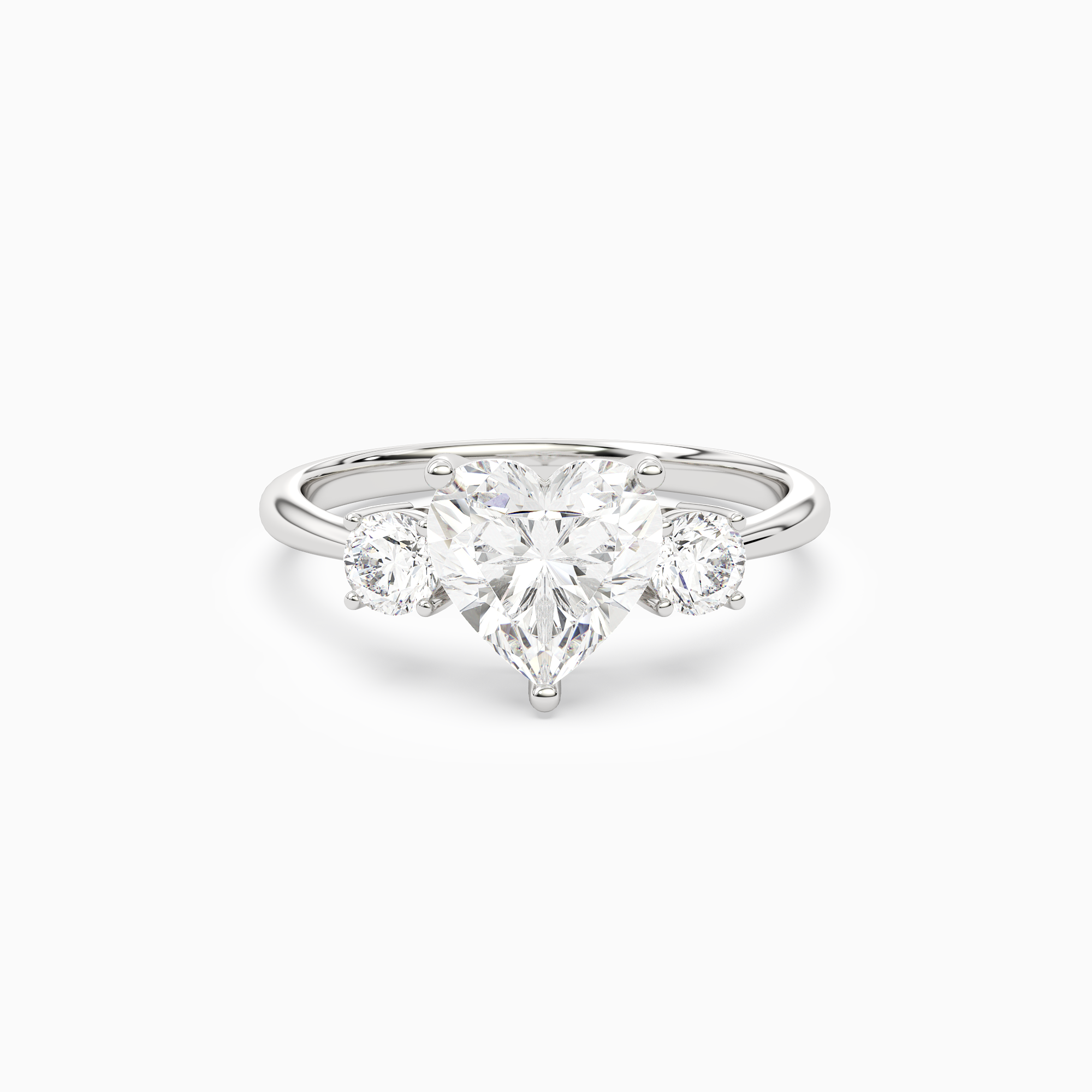 Heart Classic Round Three Stone Large Sides in Platinum main white