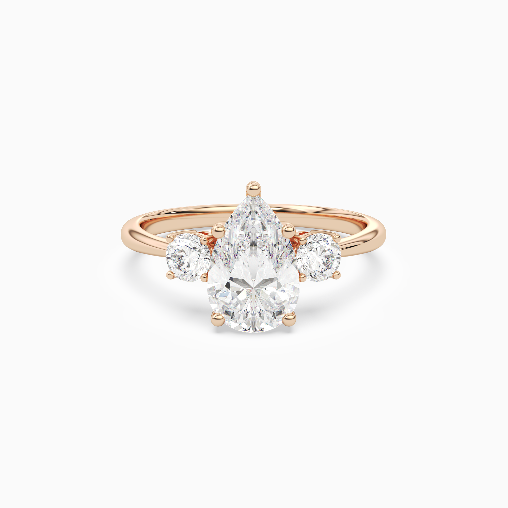 Pear Classic Round Three Stone Large Sides in 14K Rose Gold main white