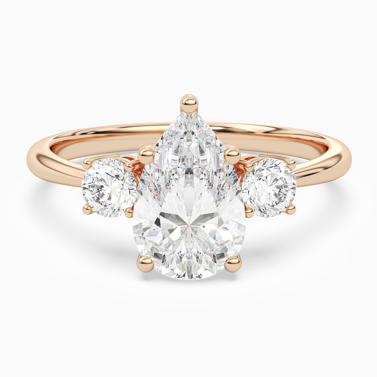 Pear Classic Round Three Stone Large Sides in 14K Rose Gold main white