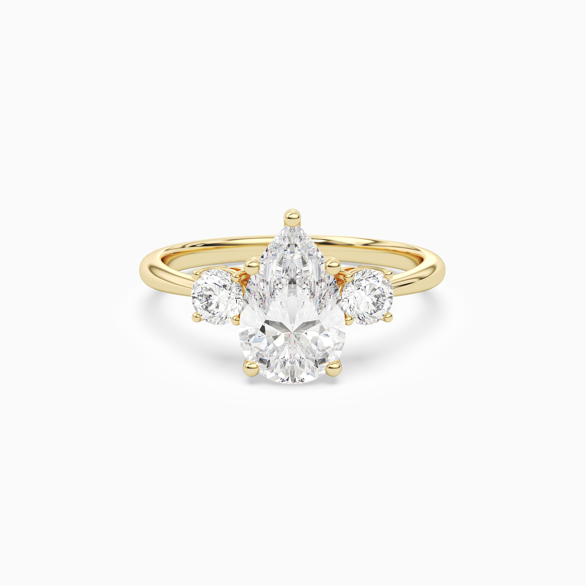 Pear Classic Round Three Stone Large Sides in 14K Yellow Gold main white