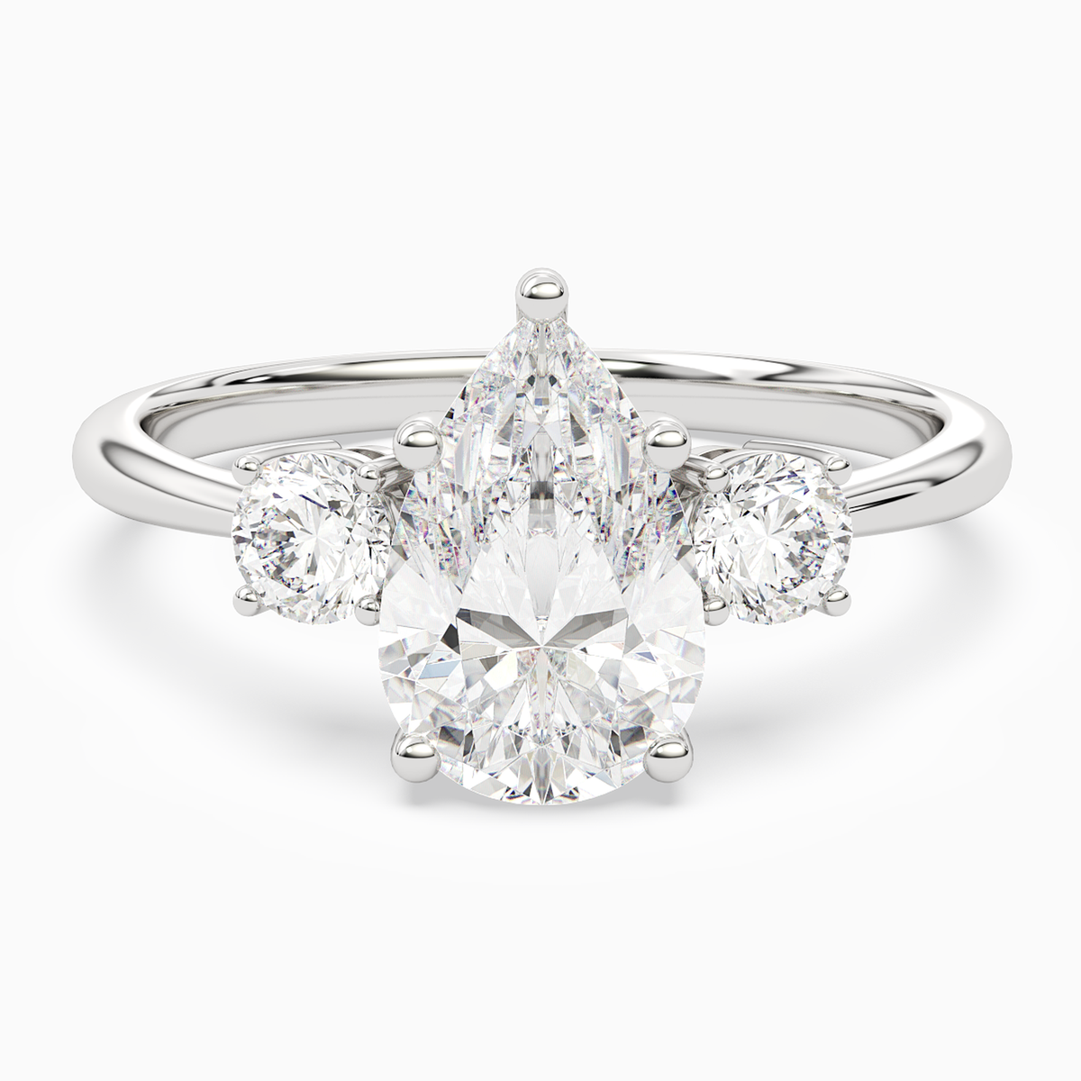 Pear Classic Round Three Stone Large Sides in Platinum main white