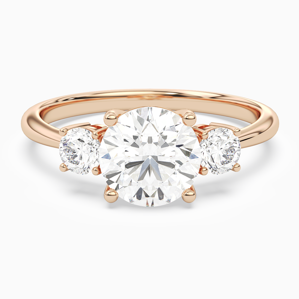 Round Classic Round Three Stone Large Sides in 14K Rose Gold main white