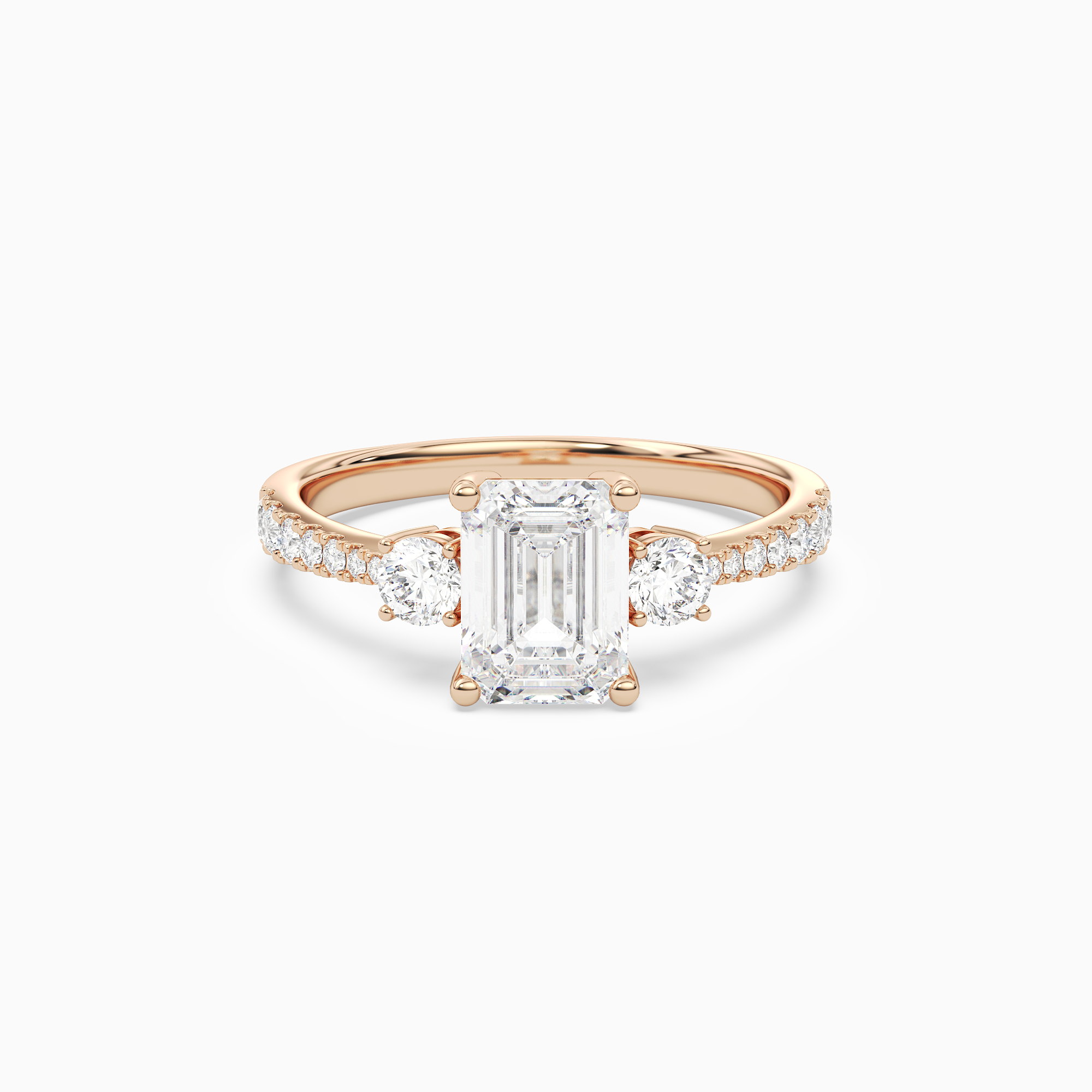 Emerald Classic Round Three Stone Pavé in 14K Rose Gold main white