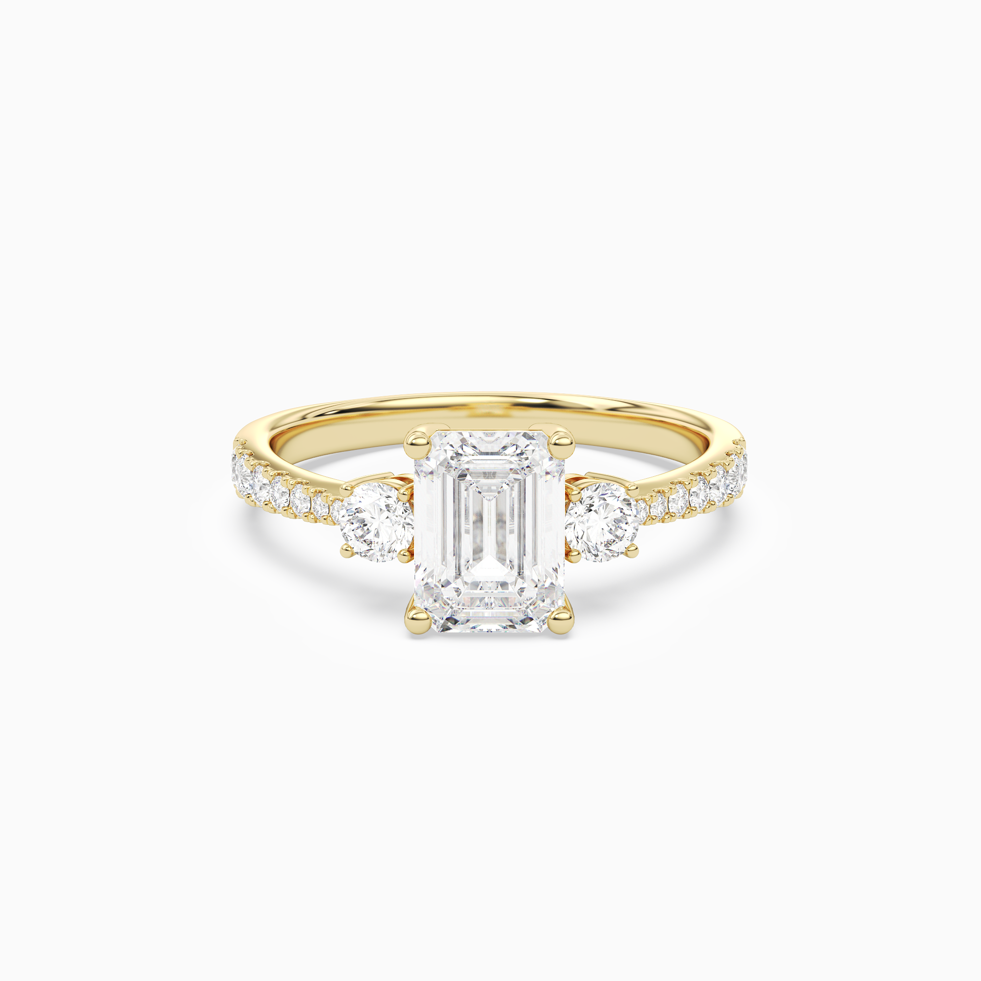 Emerald Classic Round Three Stone Pavé in 14K Yellow Gold main white