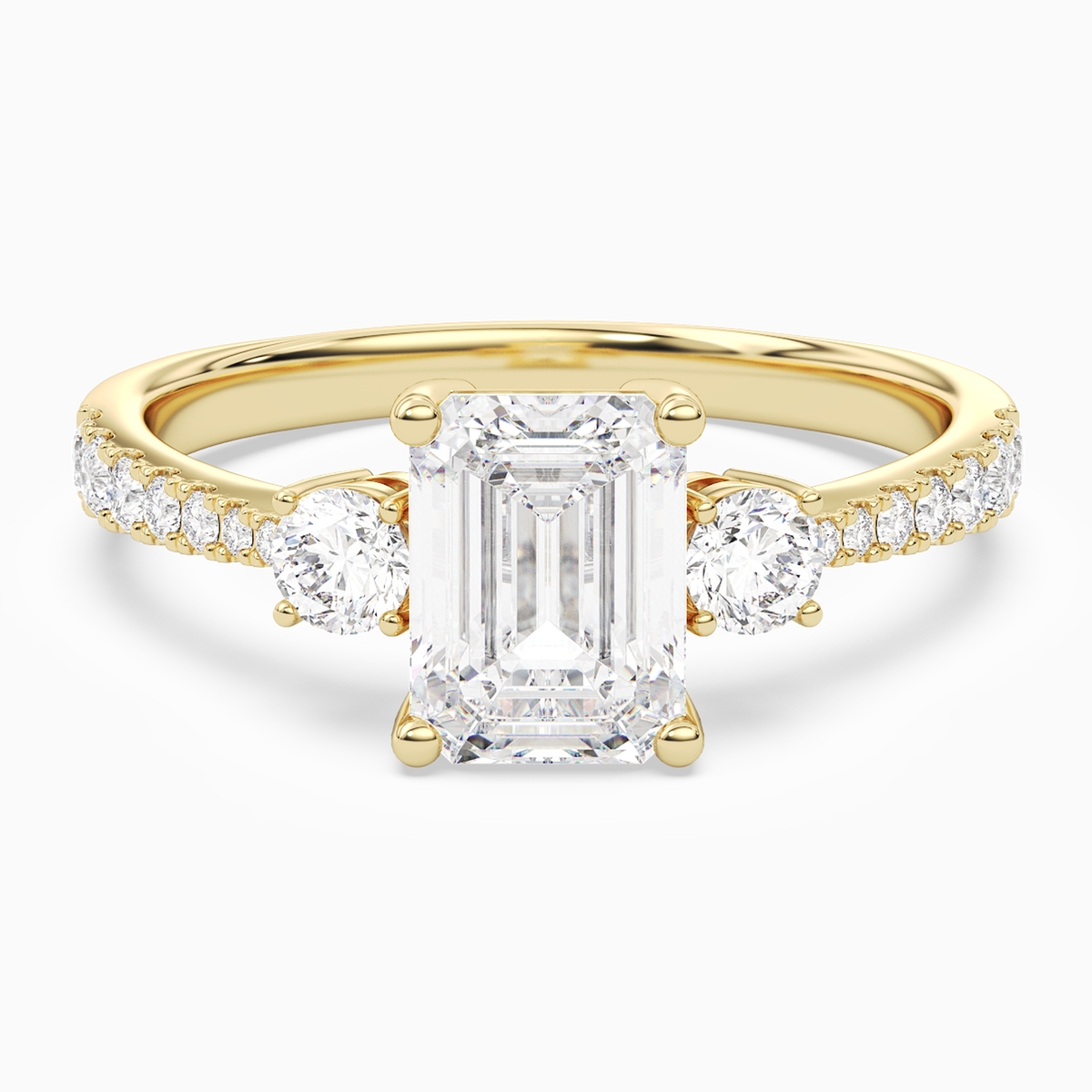 Emerald Classic Round Three Stone Pavé in 18K Yellow Gold main white