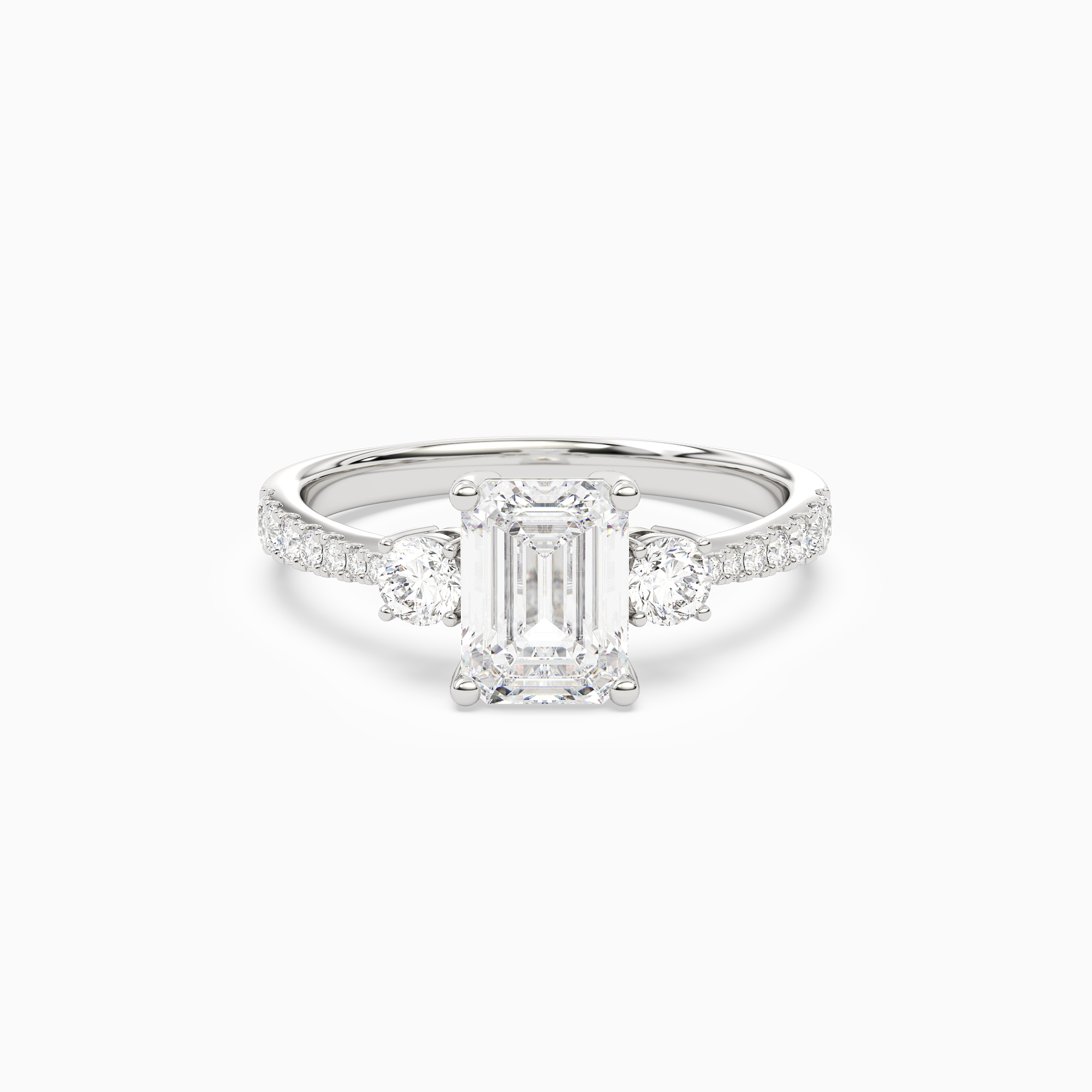 Emerald Classic Round Three Stone Pavé in Platinum main white