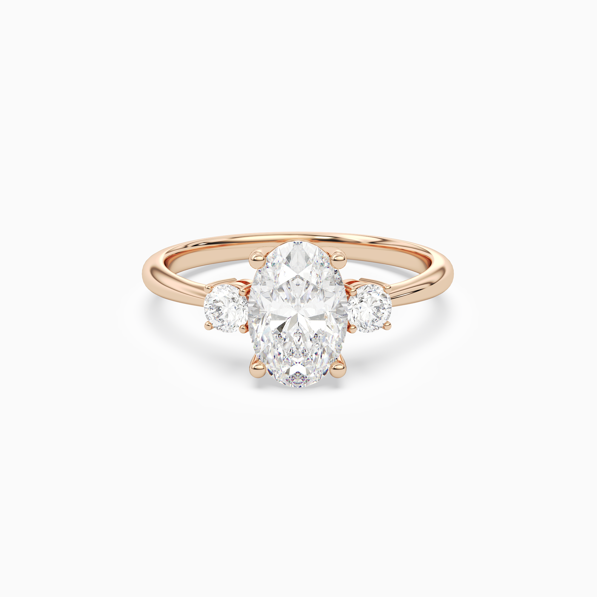 Oval Classic Round Three Stone Small Sides in 14K Rose Gold main white