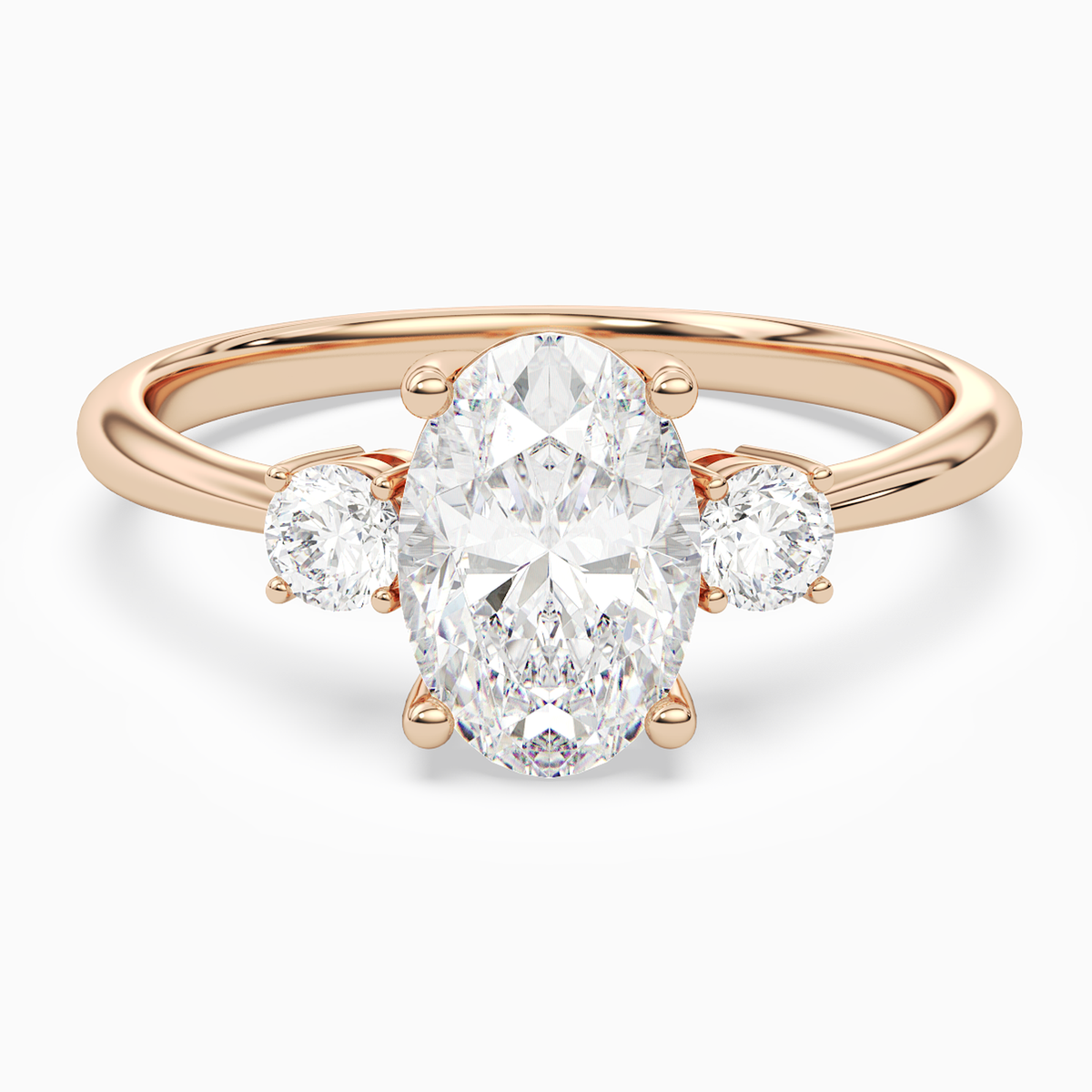Oval Classic Round Three Stone Small Sides in 14K Rose Gold main white