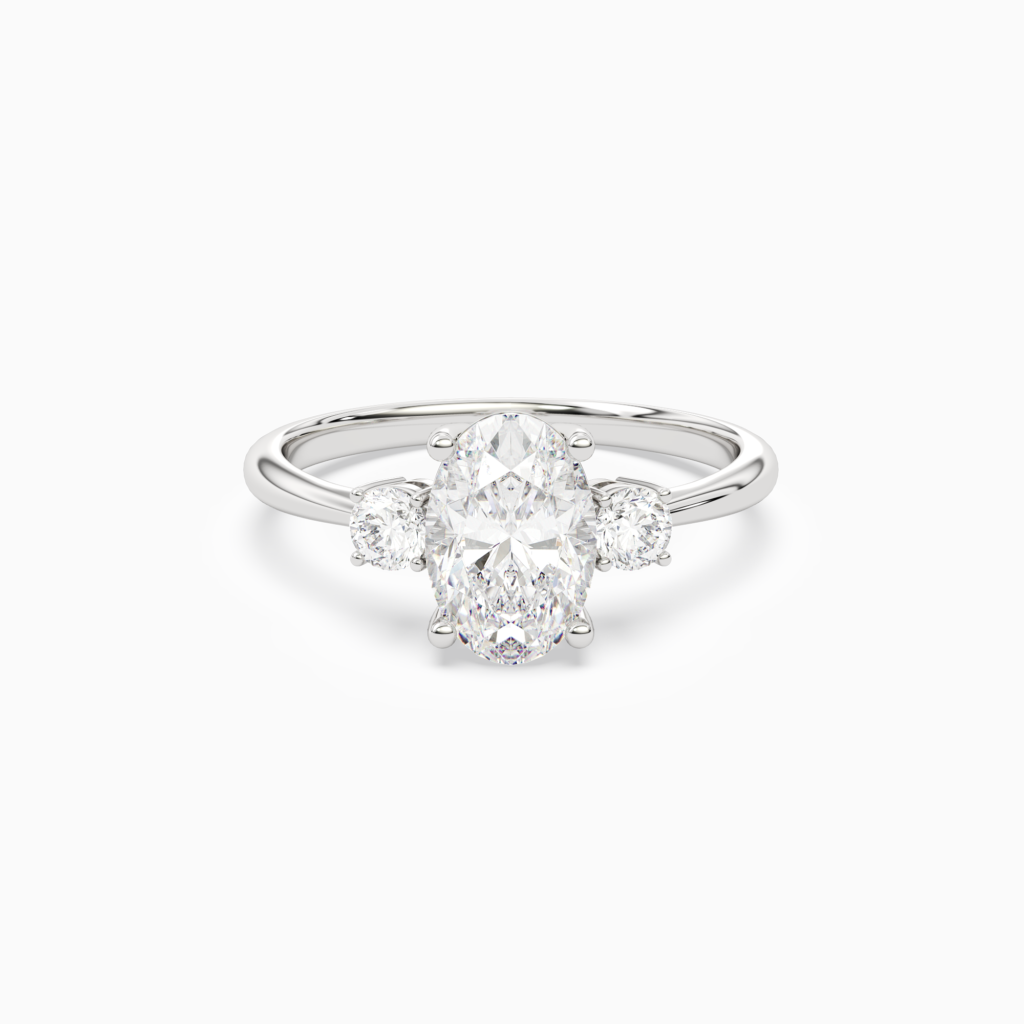 Oval Classic Round Three Stone Small Sides in 14K White Gold main white