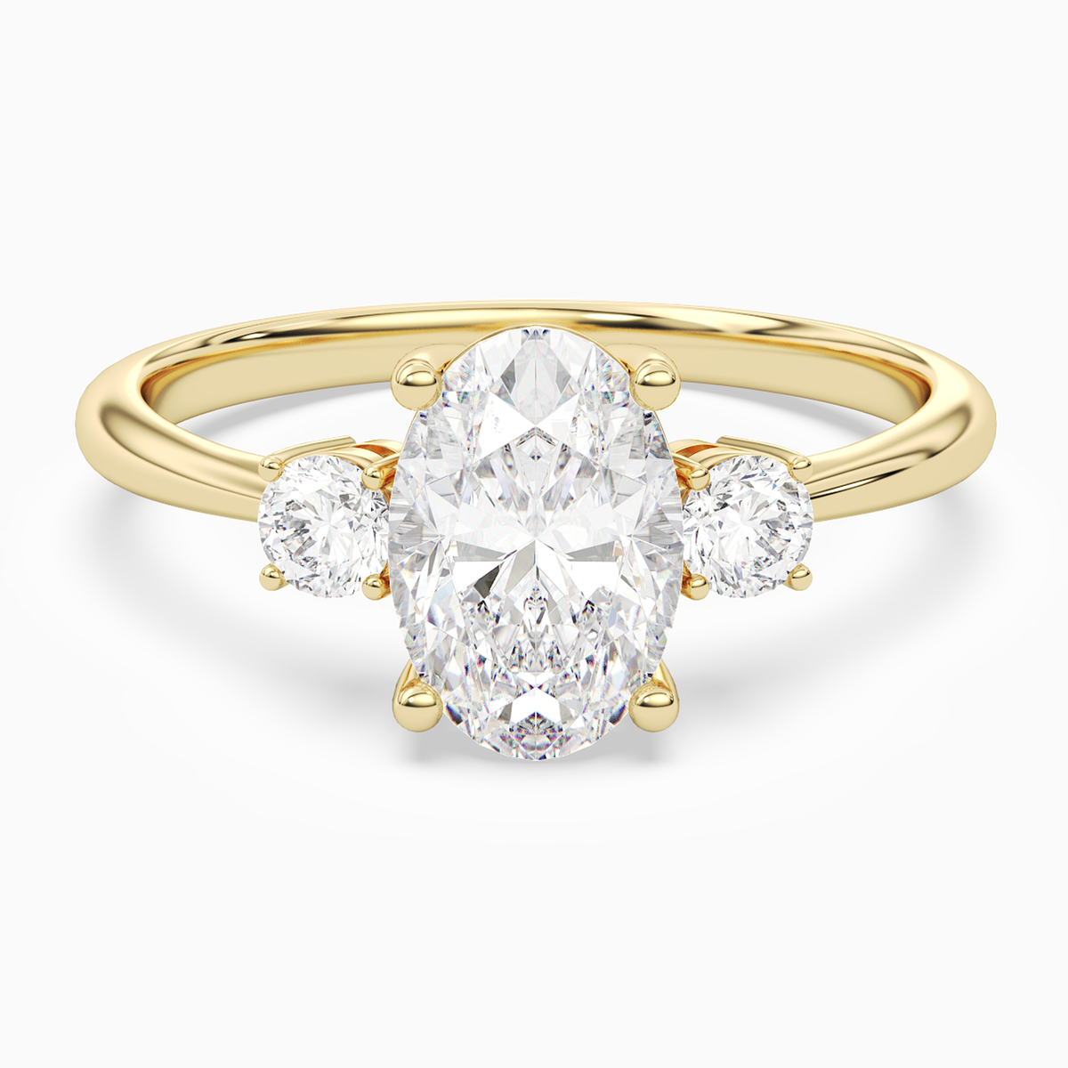 Oval Classic Round Three Stone Small Sides in 14K Yellow Gold main white