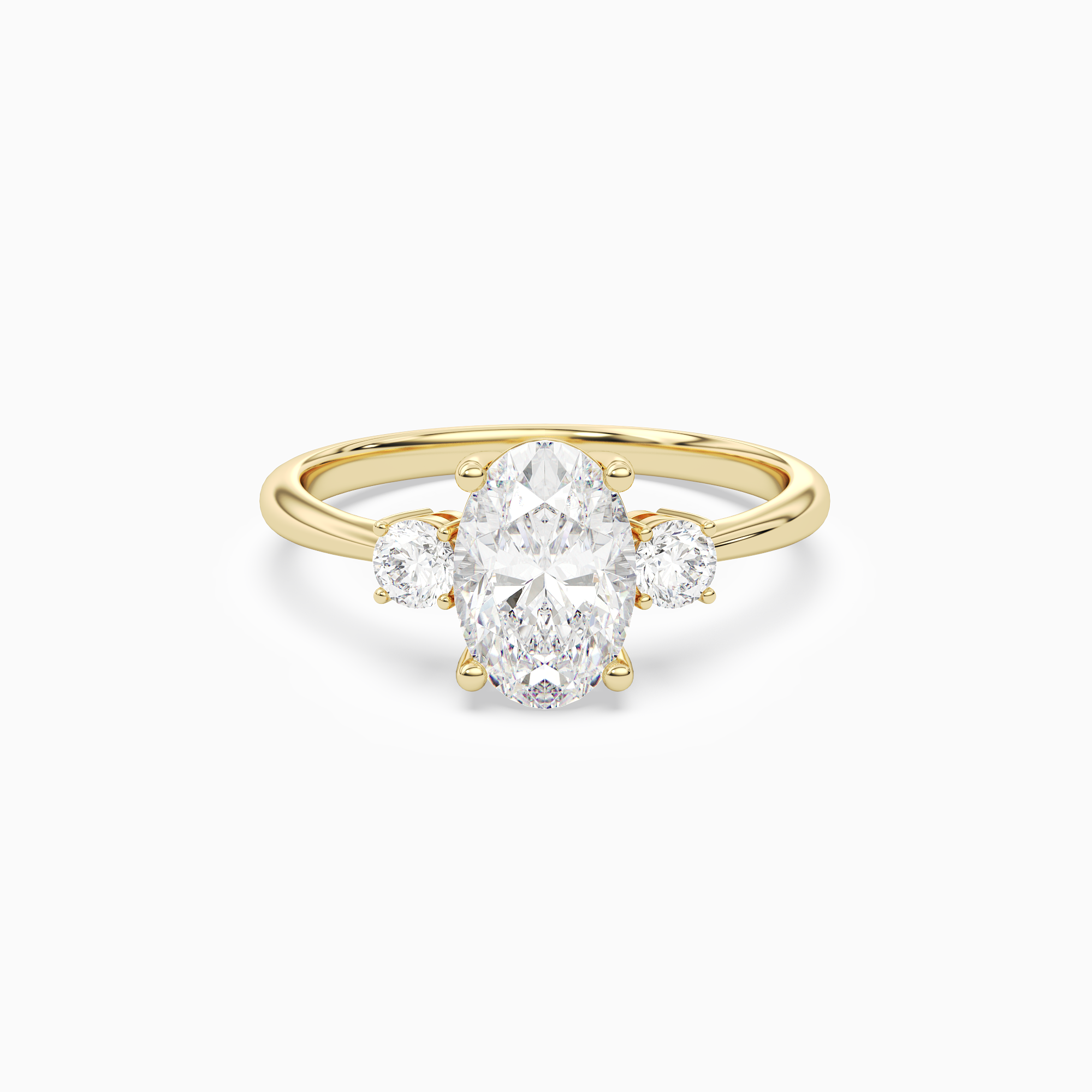 Oval Classic Round Three Stone Small Sides in 18K Yellow Gold main white