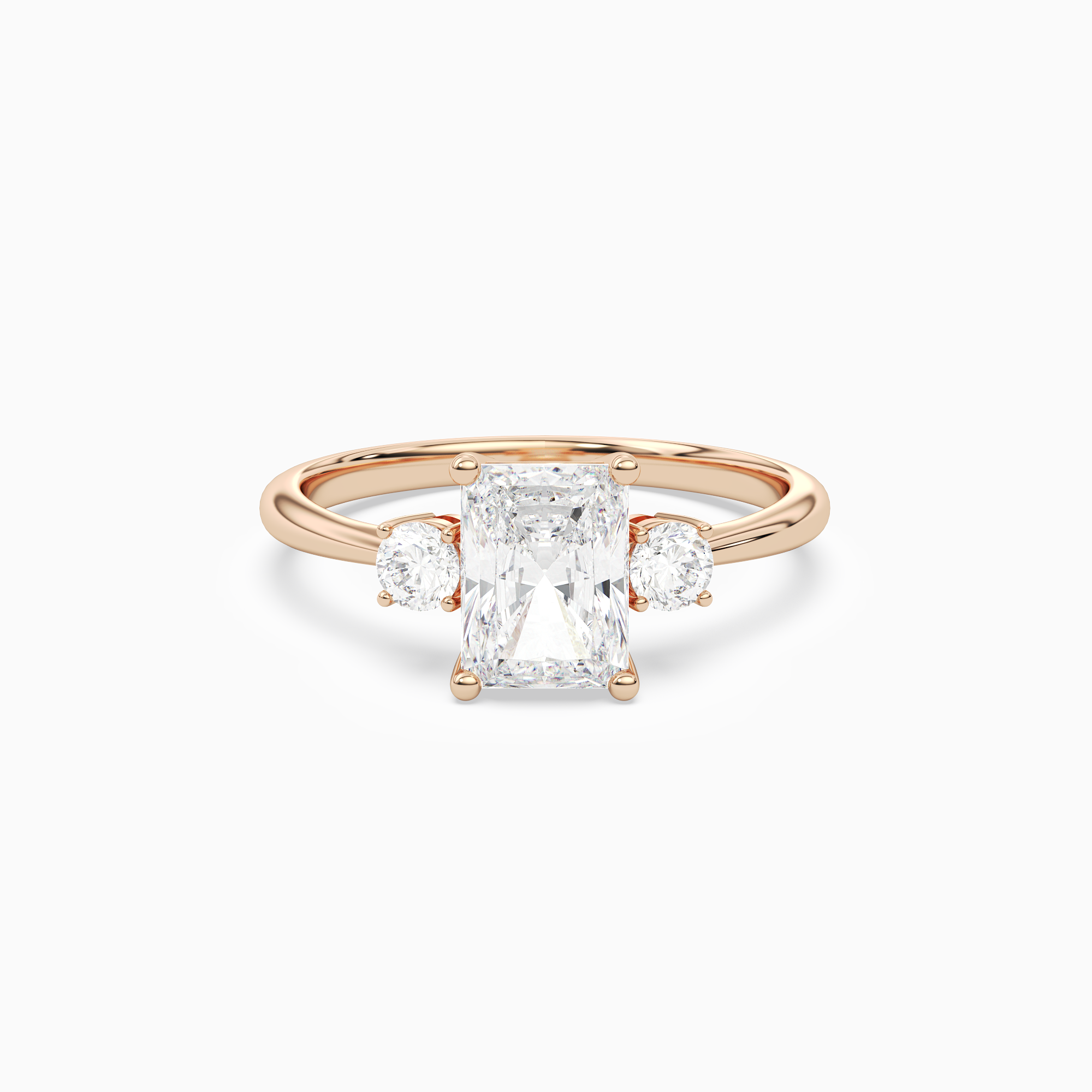 Radiant Classic Round Three Stone Small Sides in 14K Rose Gold main white