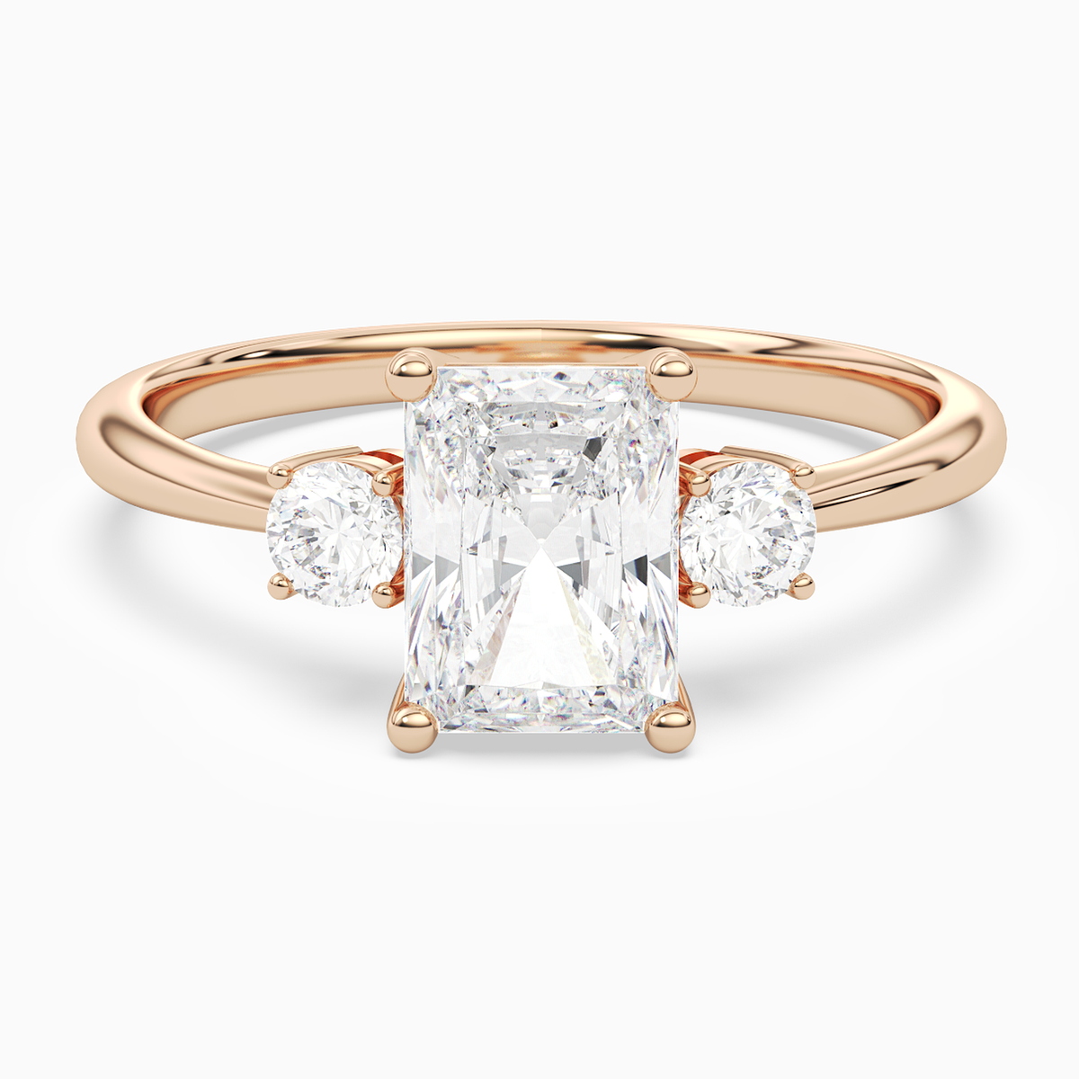 Radiant Classic Round Three Stone Small Sides in 14K Rose Gold main white