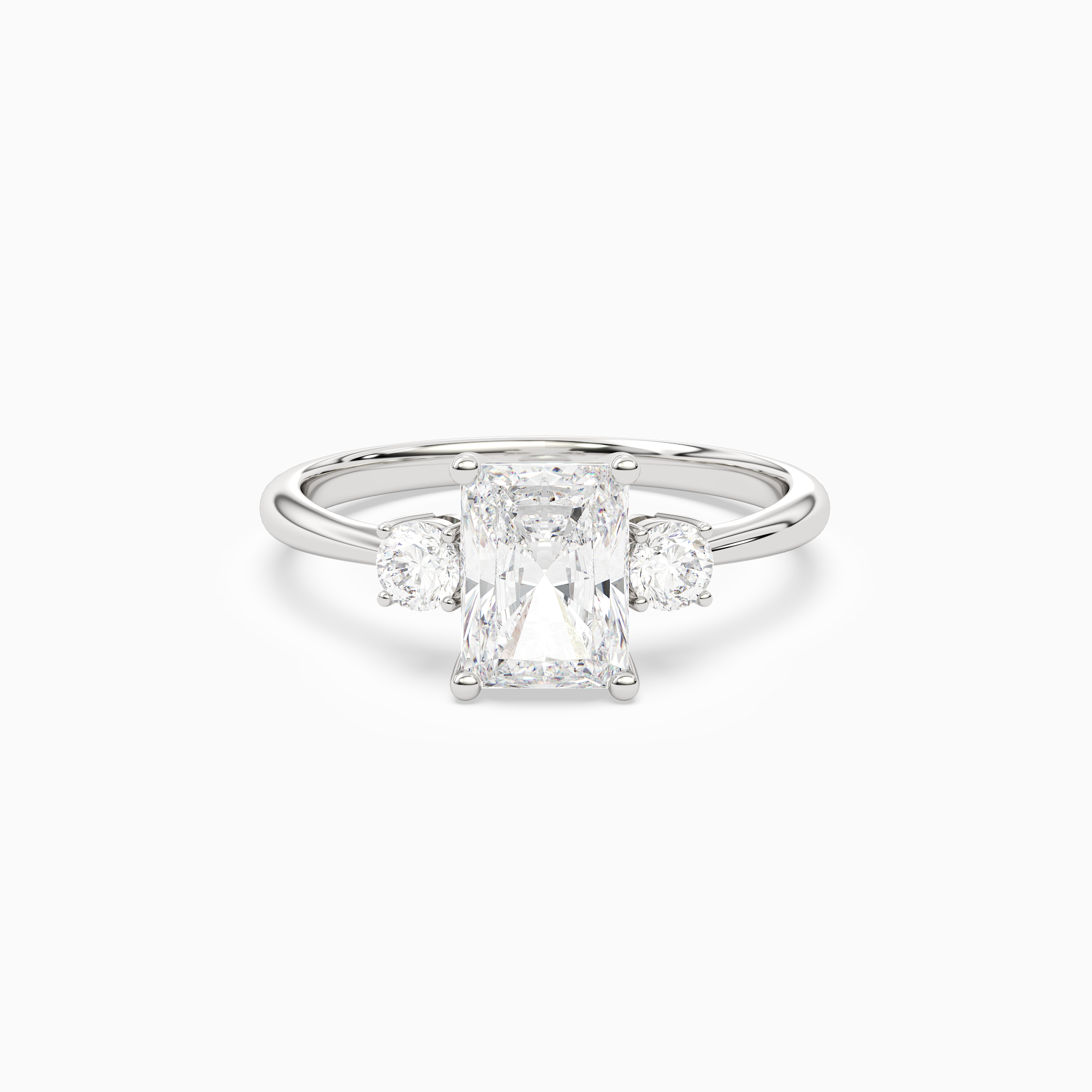 Radiant Classic Round Three Stone Small Sides in 18K White Gold main white